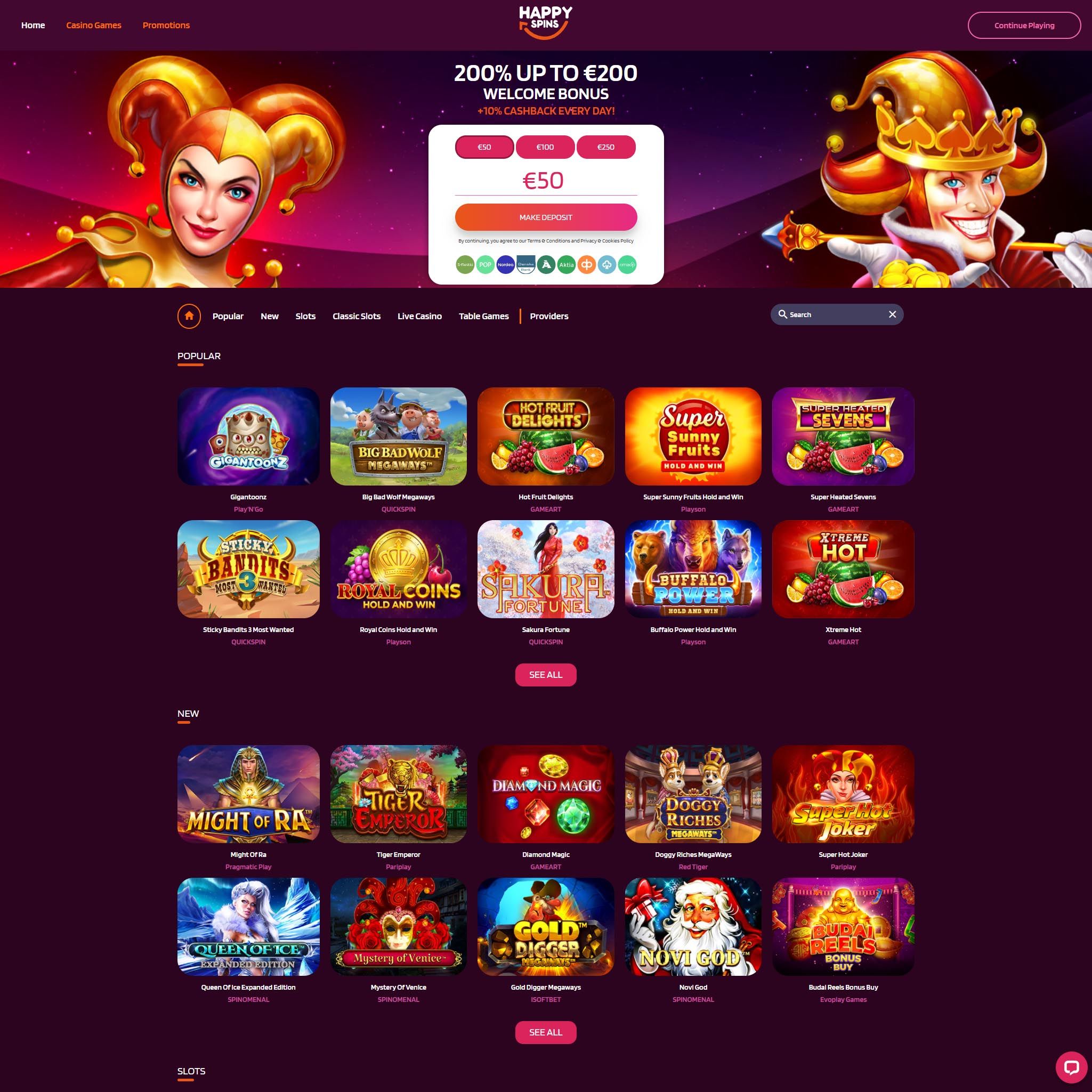 HappySpins Casino boonused, väljamaksed ja muu info leiad arvustusest
