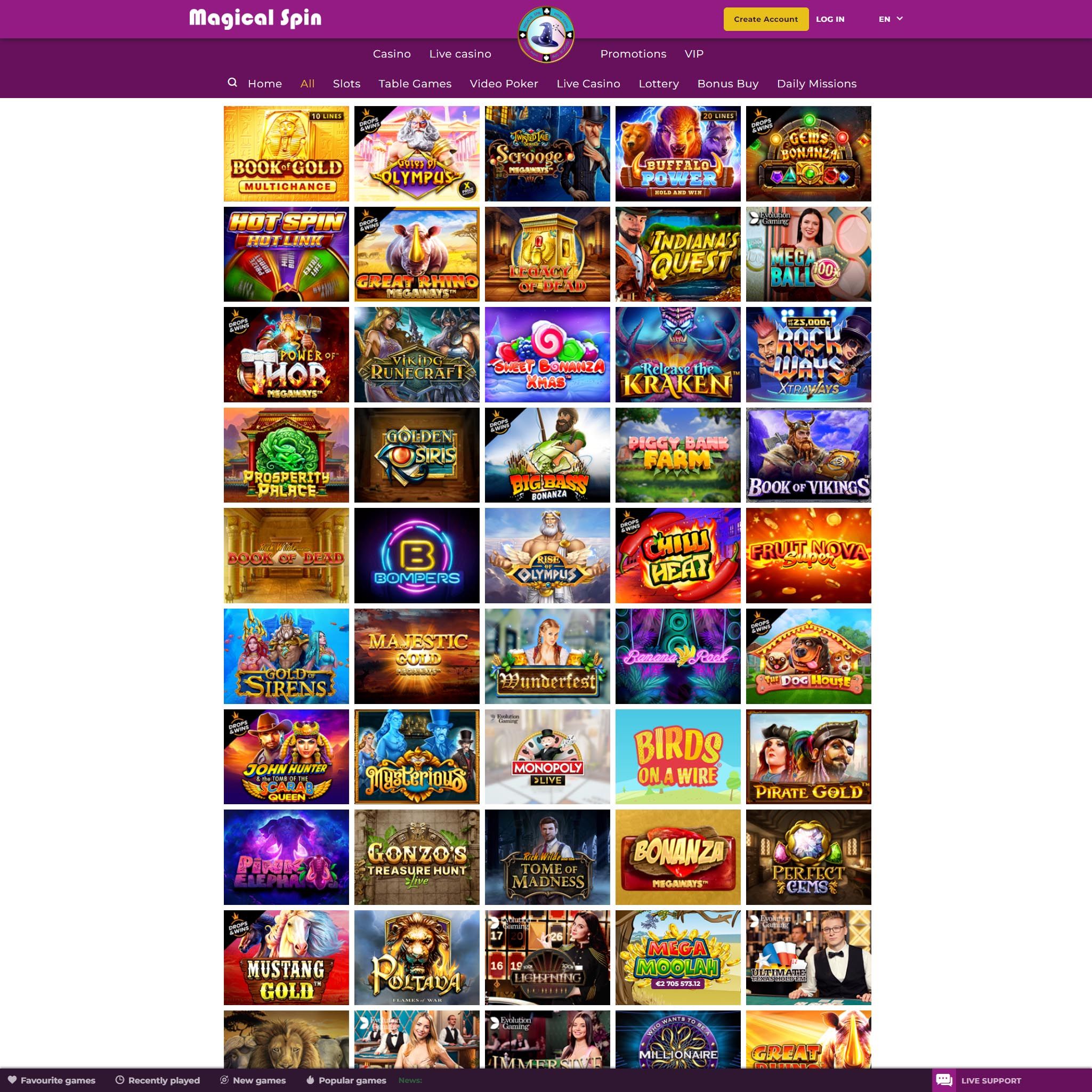 Magical Spin Casino full games catalogue