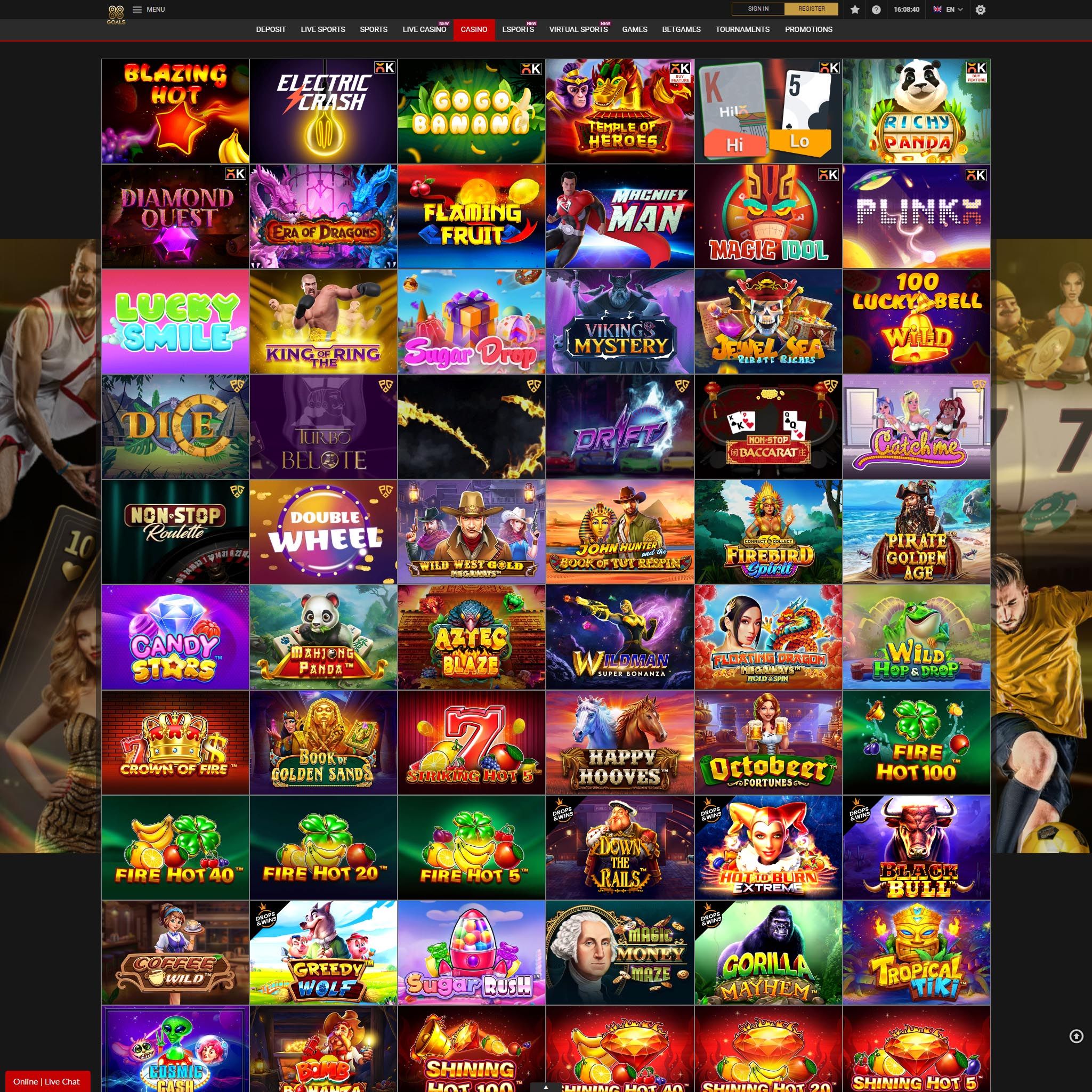 Find 88Goals Casino game catalog