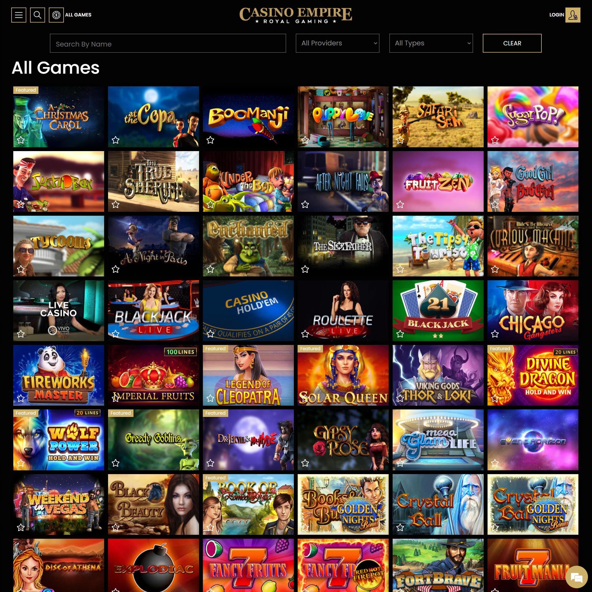 Casino Empire full games catalogue