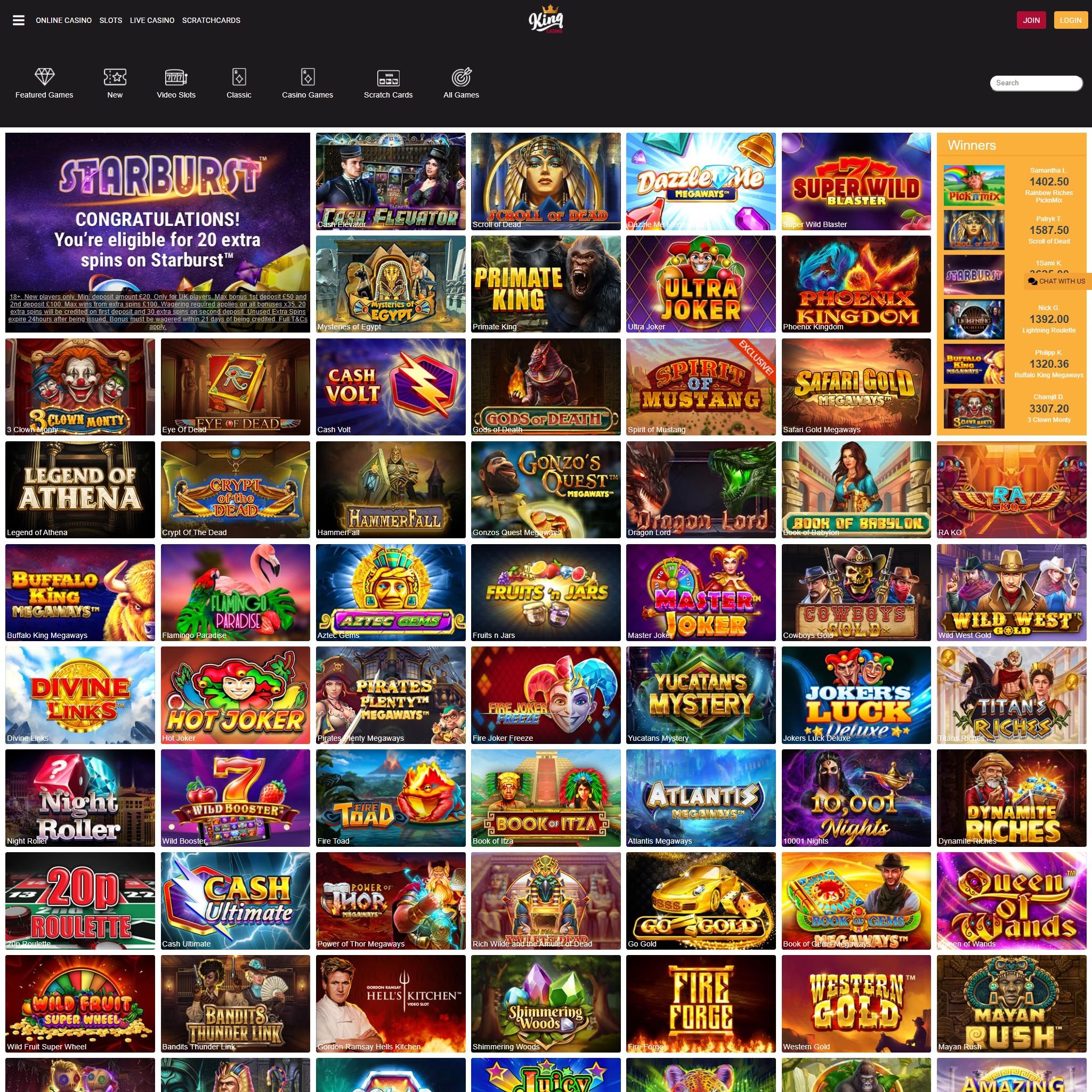 King Casino full games catalogue