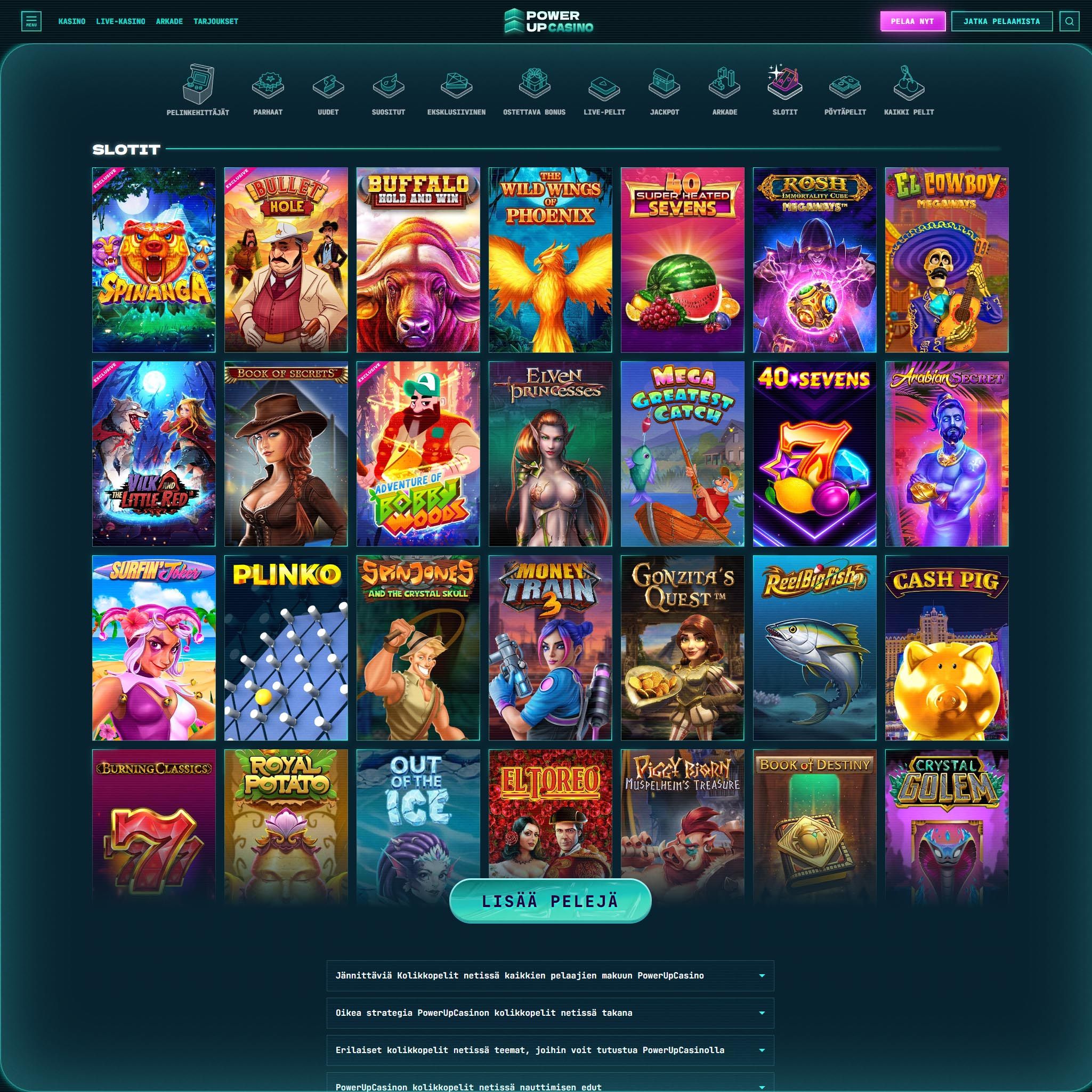 PowerUp Casino game catalogue