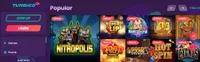 turbico casino homepage offers casino games, first deposit bonus and promotions for new players-logo