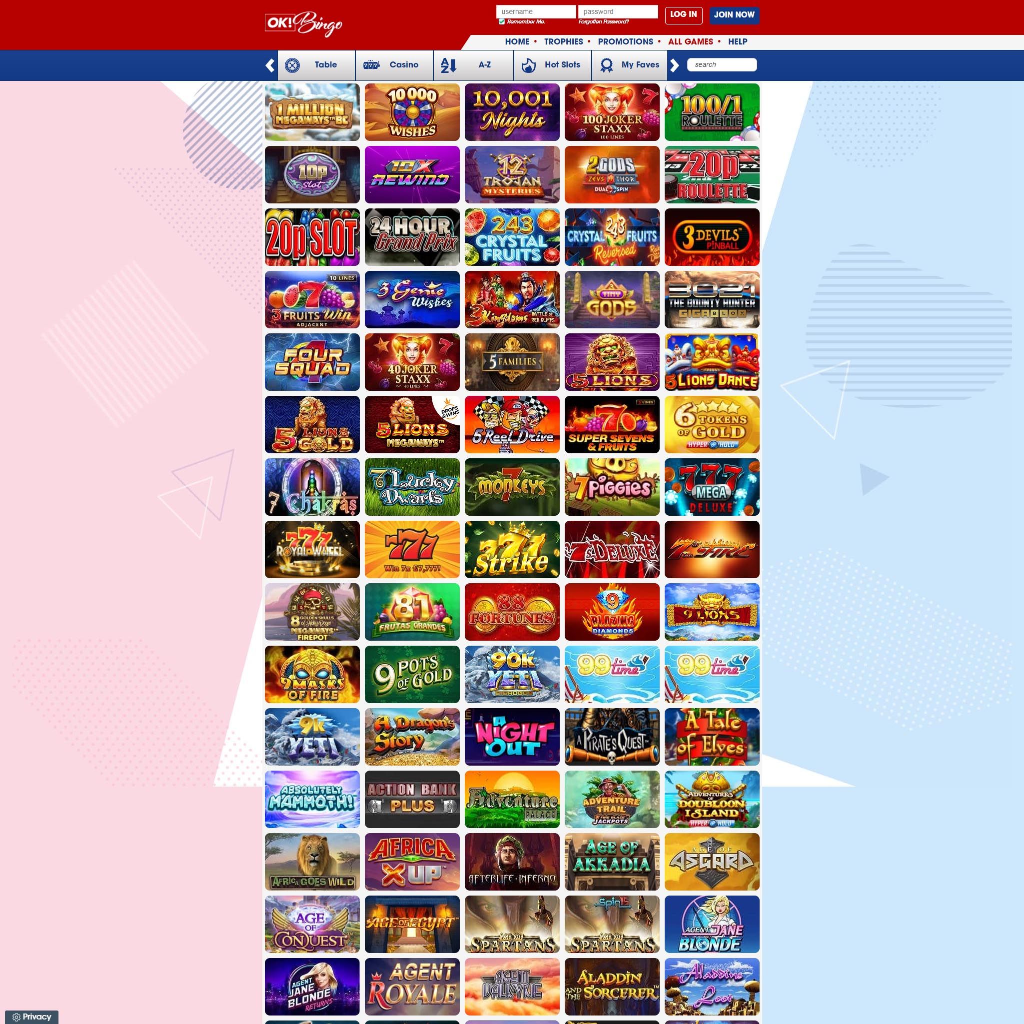 OK Bingo full games catalogue