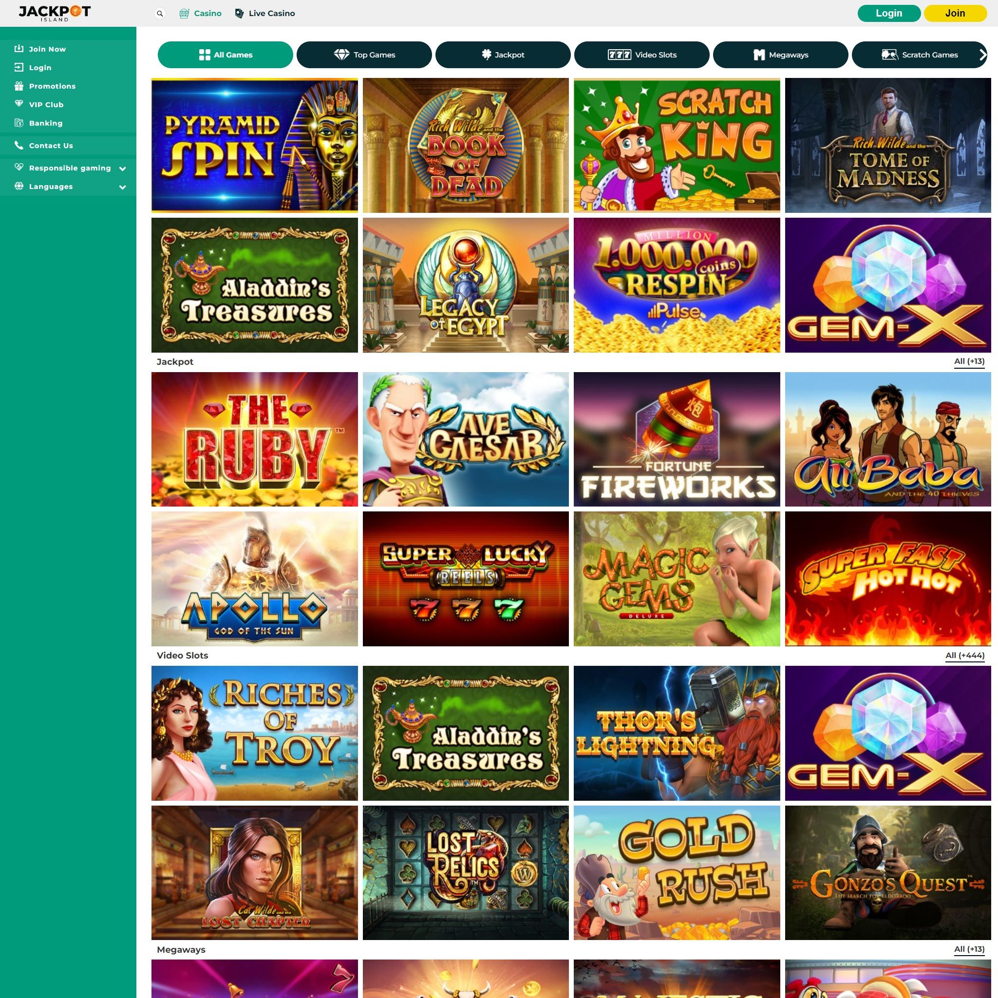 Jackpot Island Casino full games catalogue