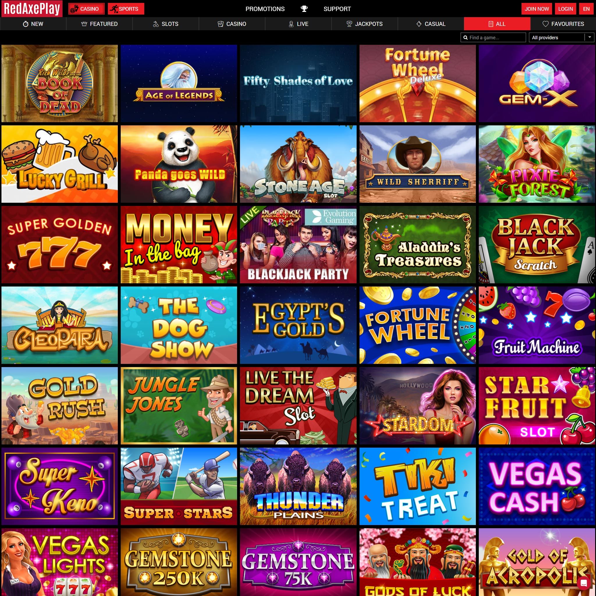 RedAxePlay Casino game catalogue