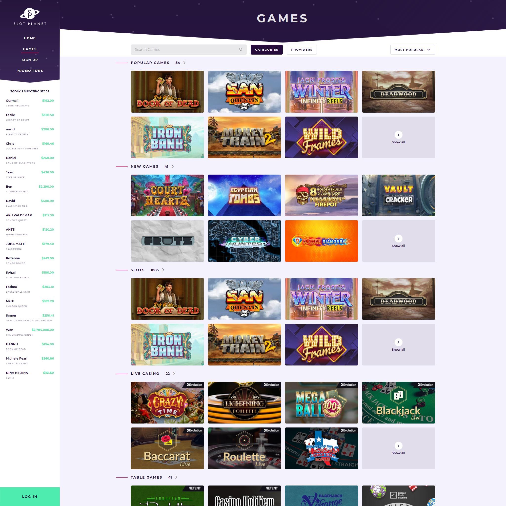 Find Slot Planet game catalog