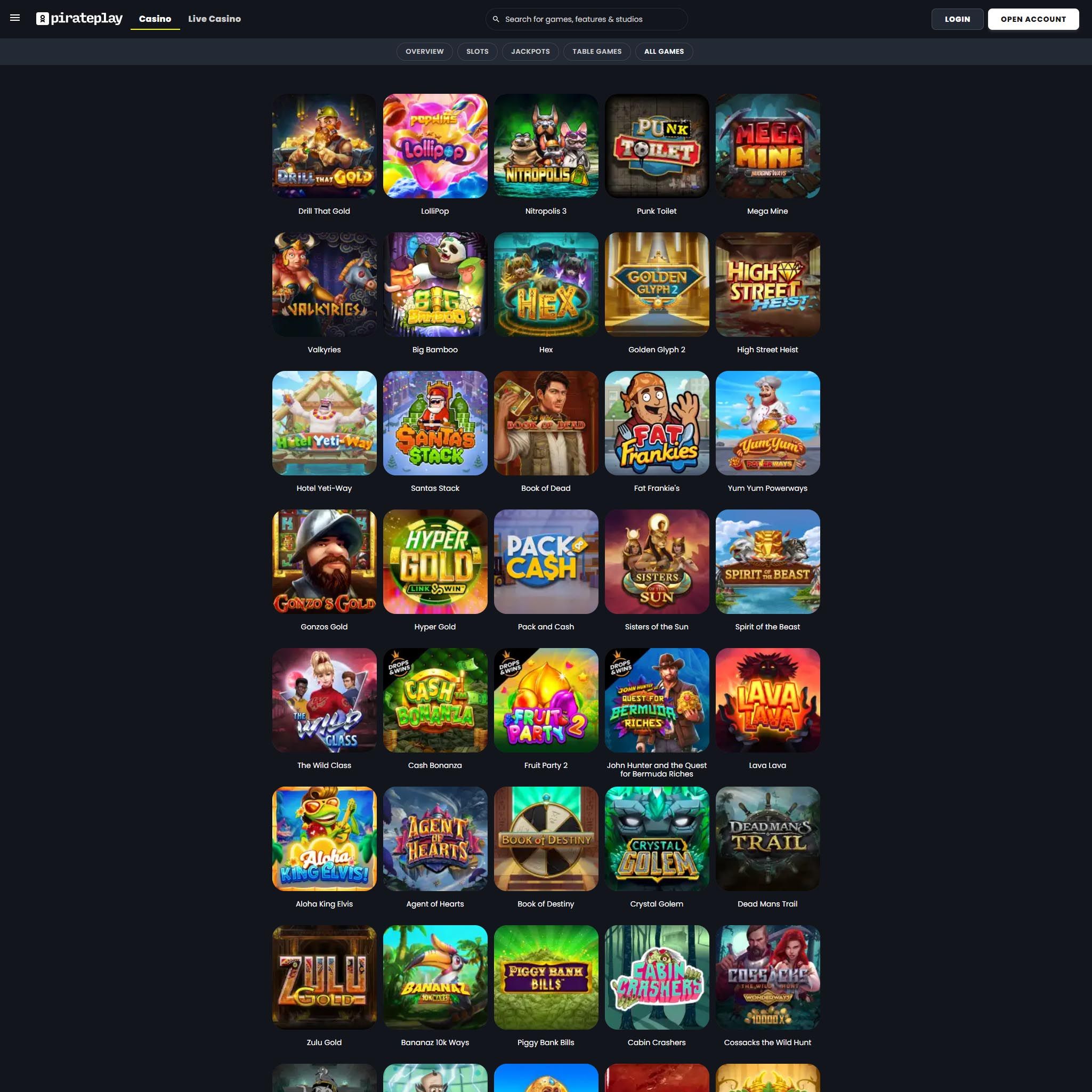 Find Pirateplay Casino game catalog