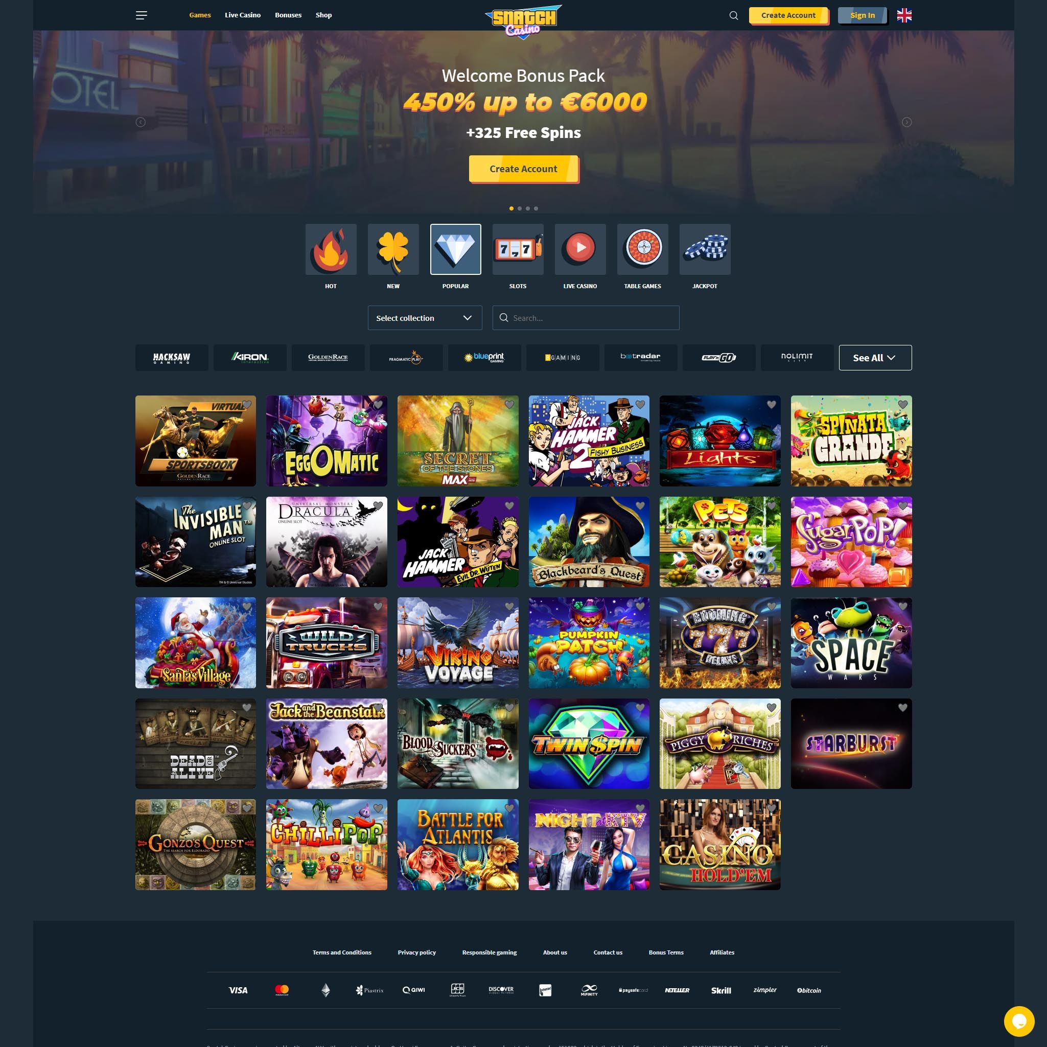 Snatch Casino full games catalogue