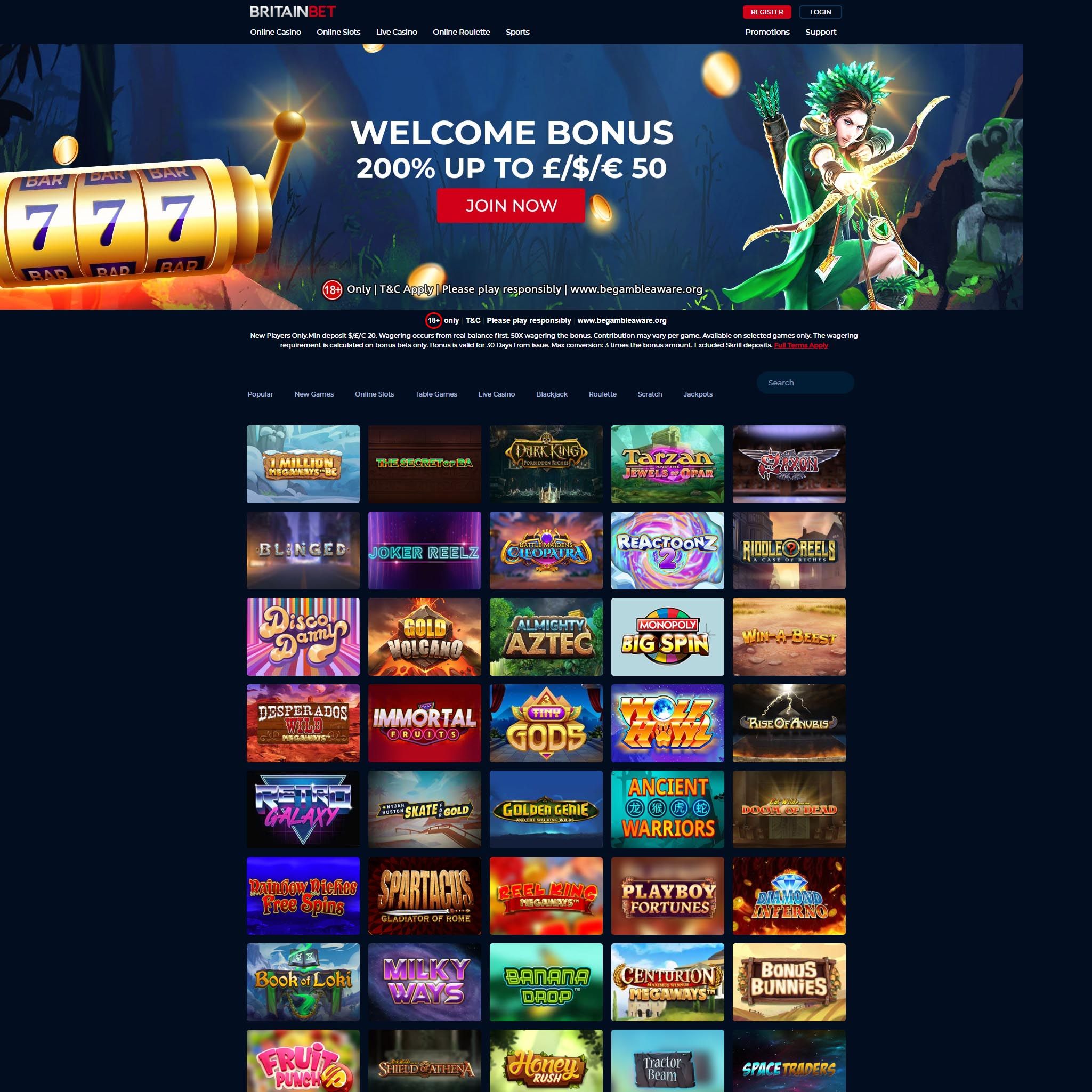 BritainBet Casino game catalogue