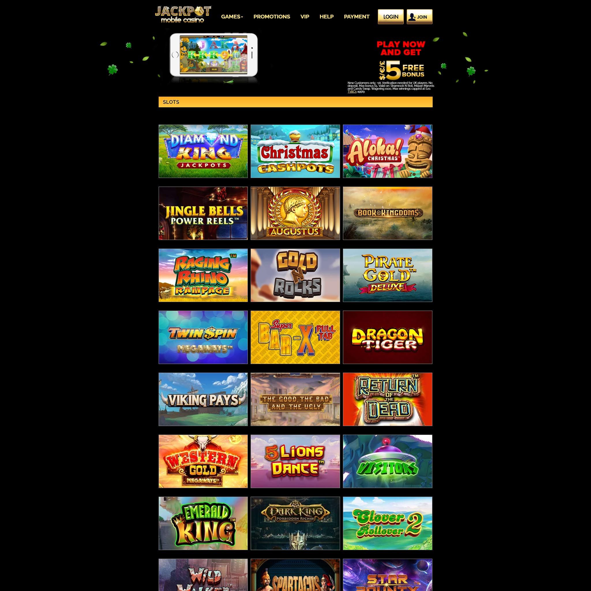 Jackpot Mobile Casino game catalogue