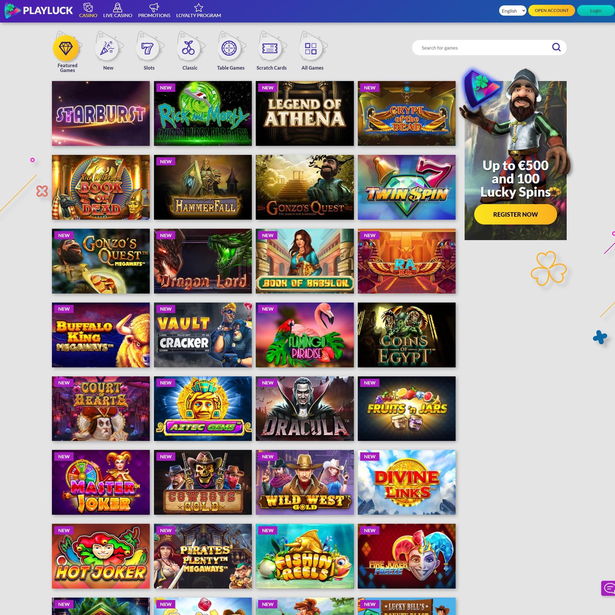 PlayLuck Casino full games catalogue