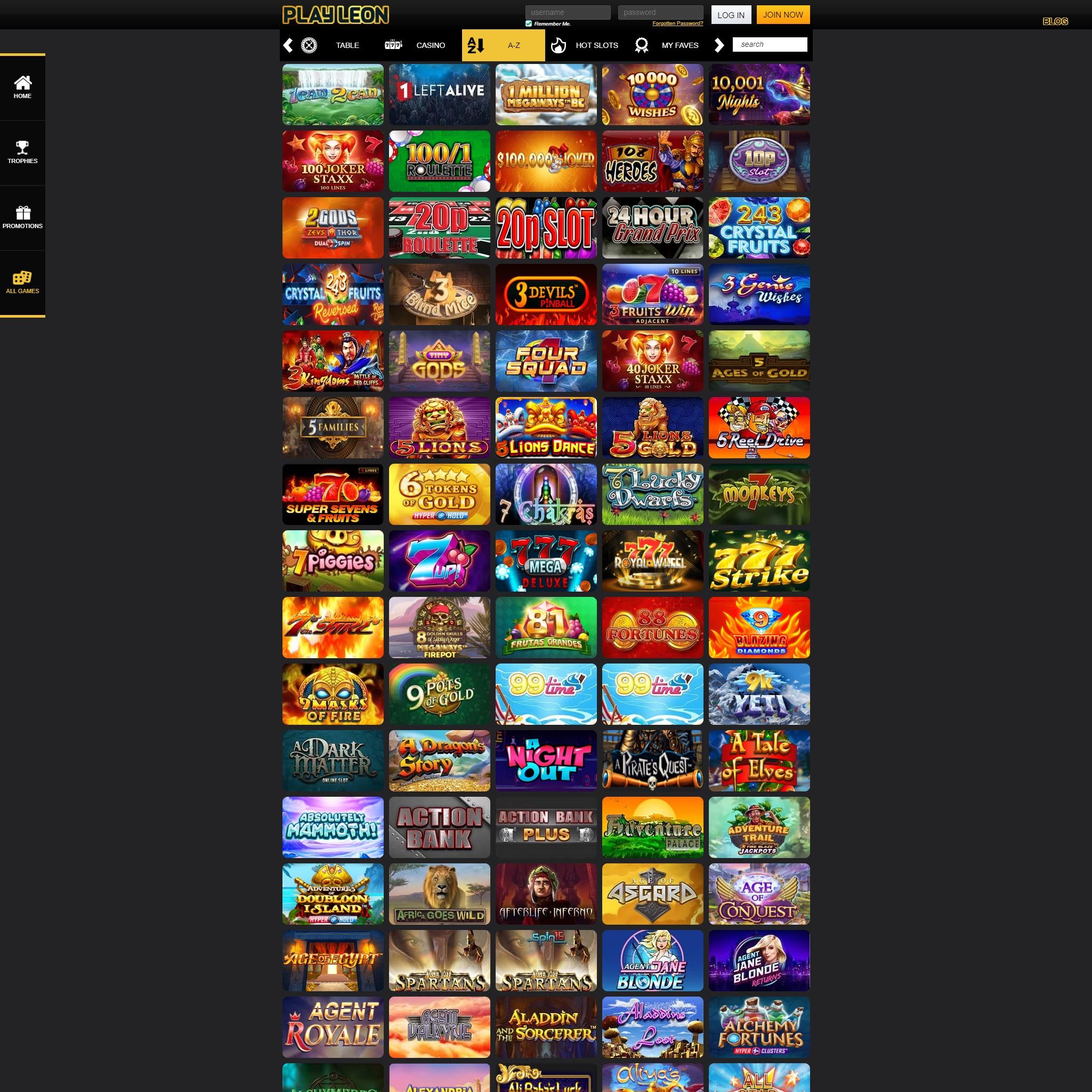 PlayLeon Casino full games catalogue