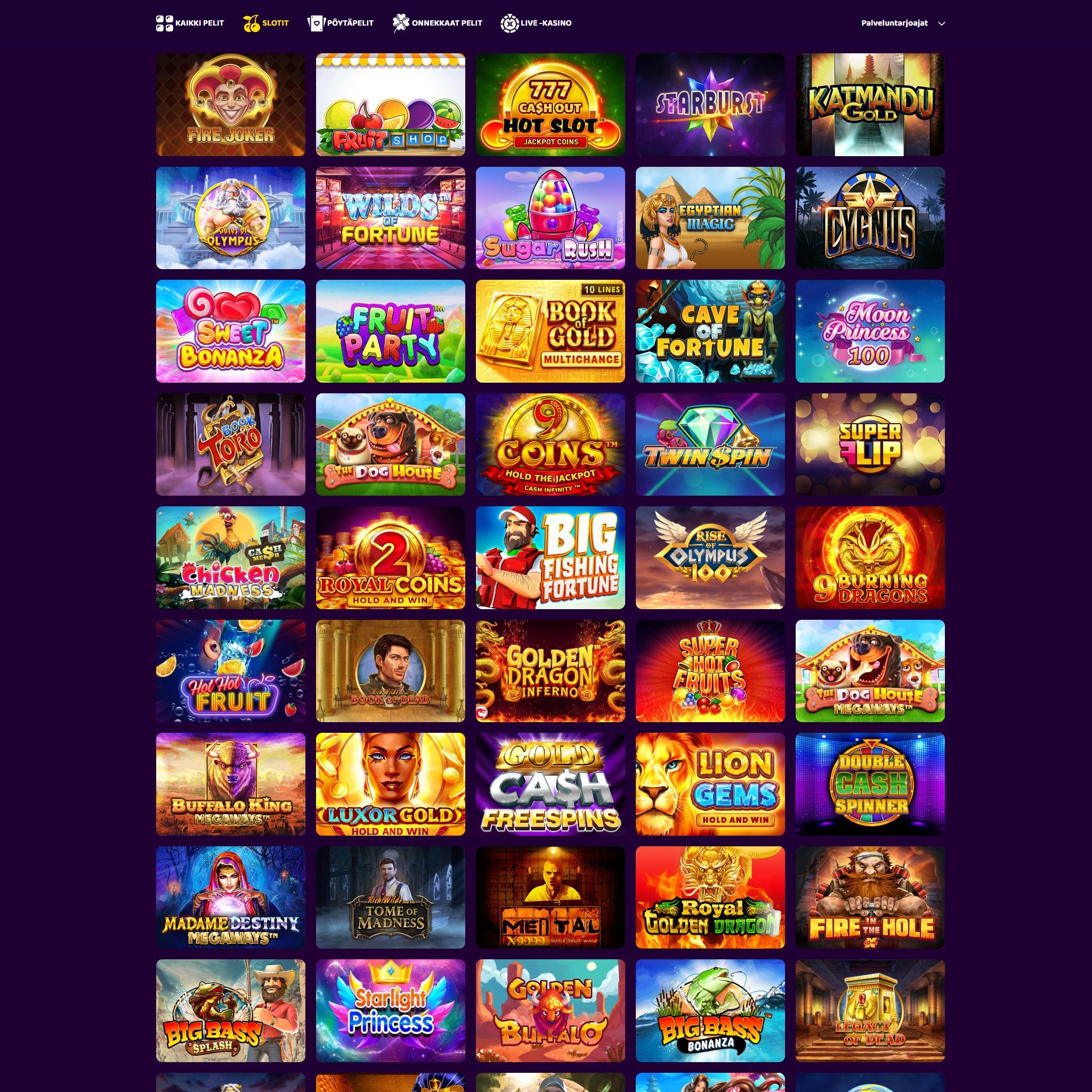 Bonusbet Casino game catalogue