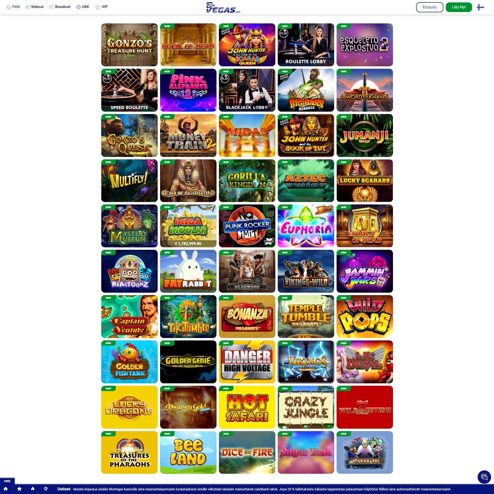 BluVegas Casino game catalogue
