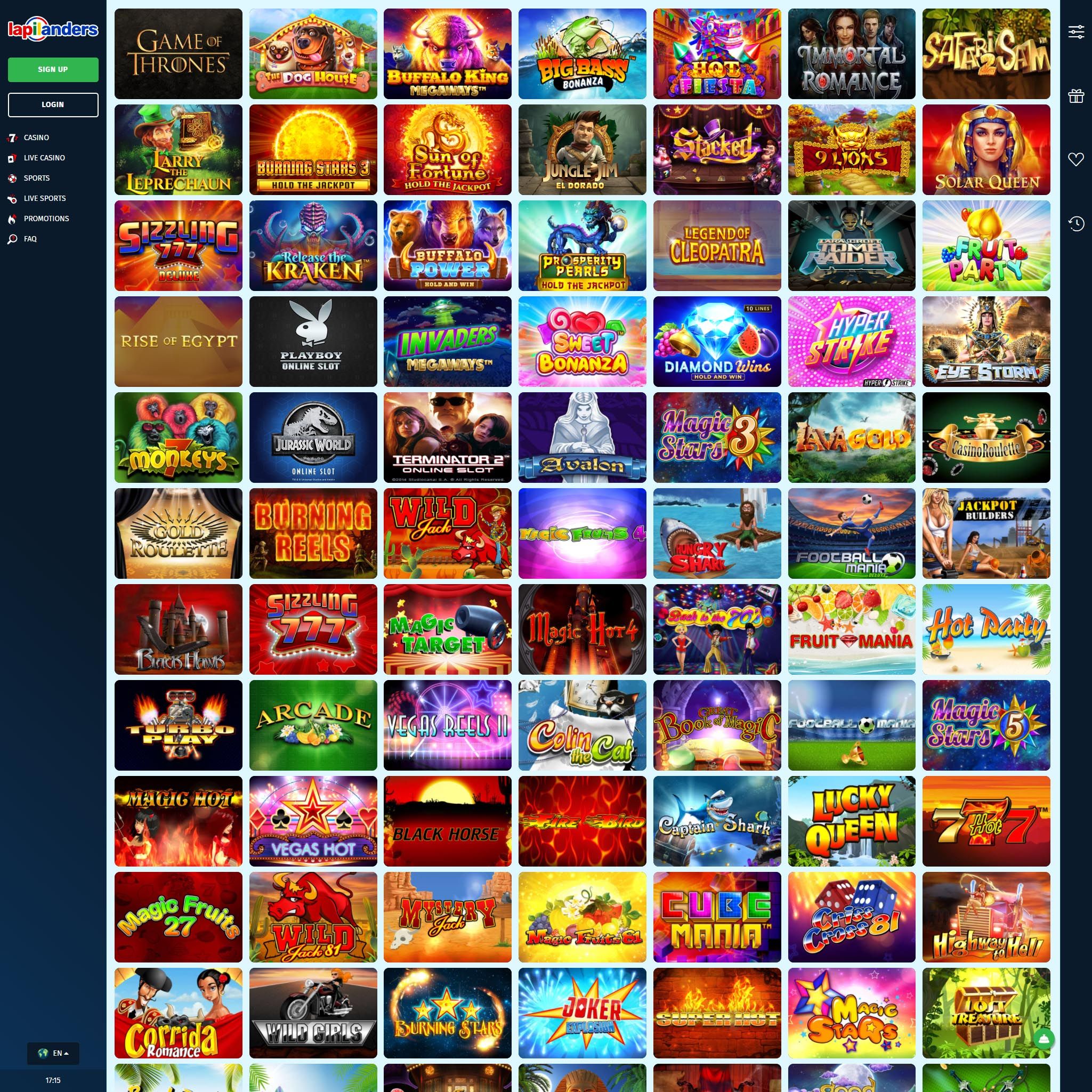 Lapilanders Casino full games catalogue
