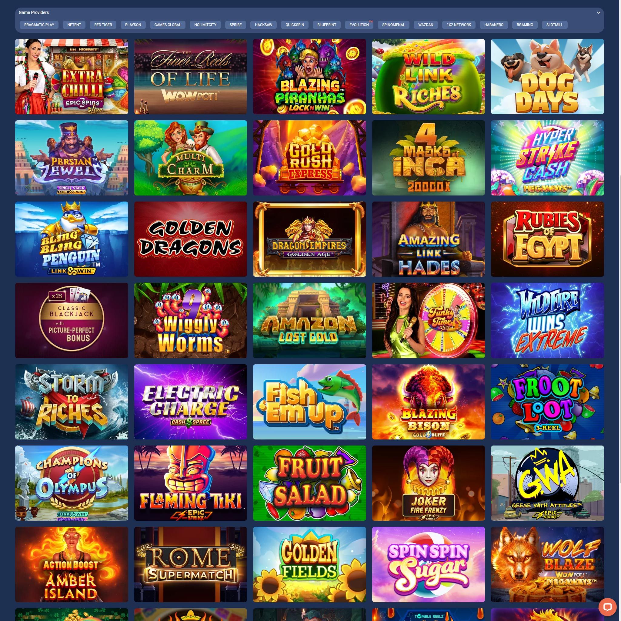 Spinbookie Casino game catalogue