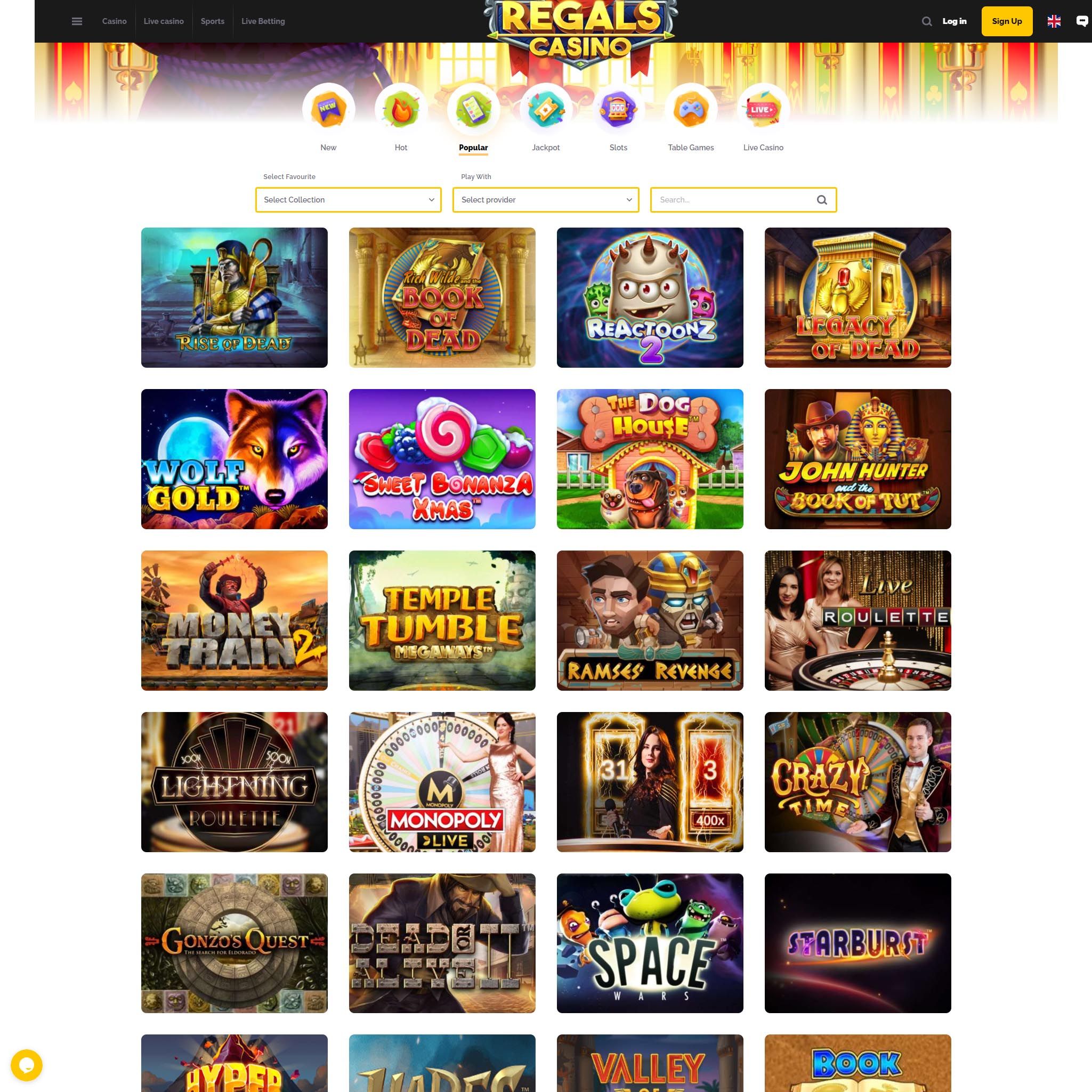 Regals Casino game catalogue