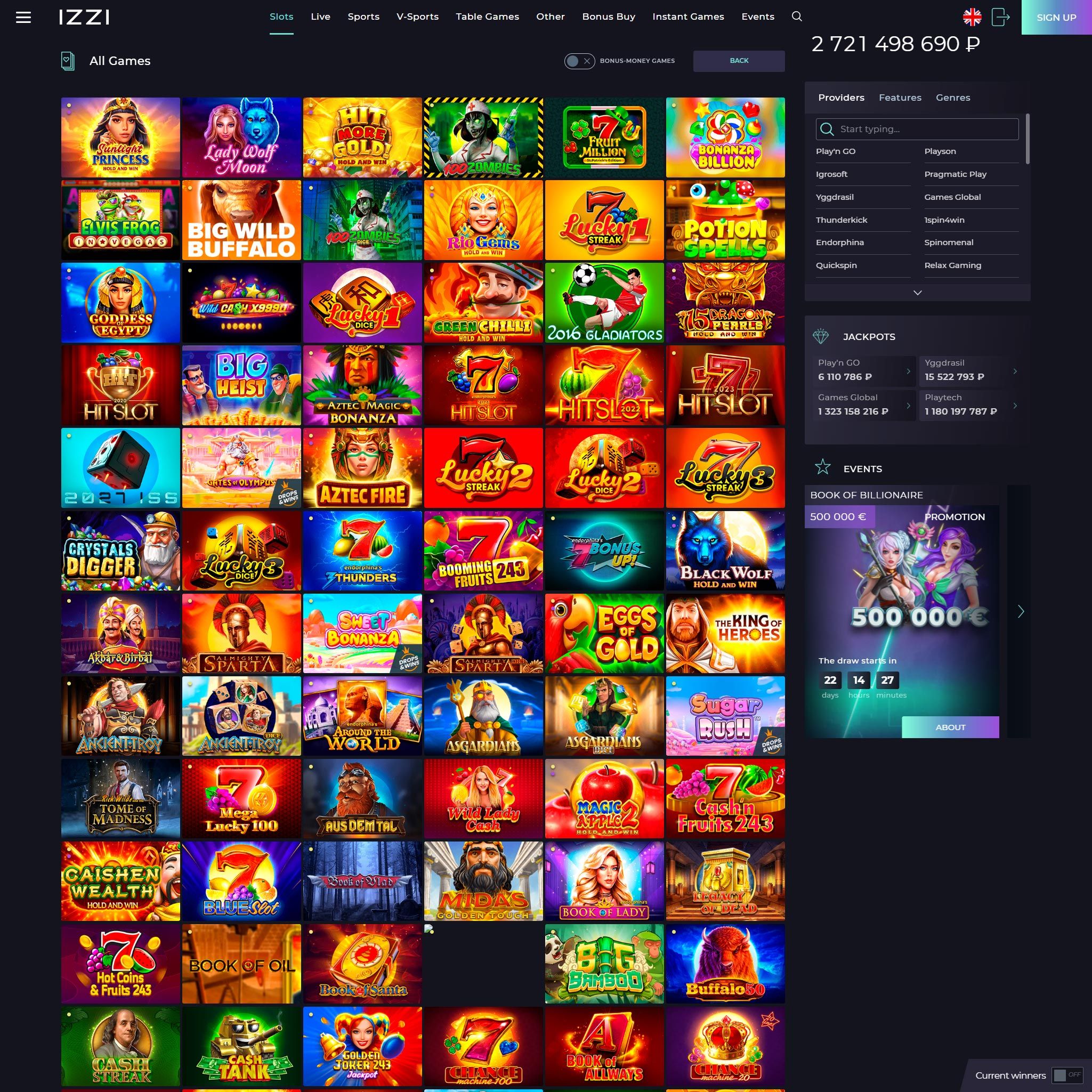 IZZI casino full games catalogue