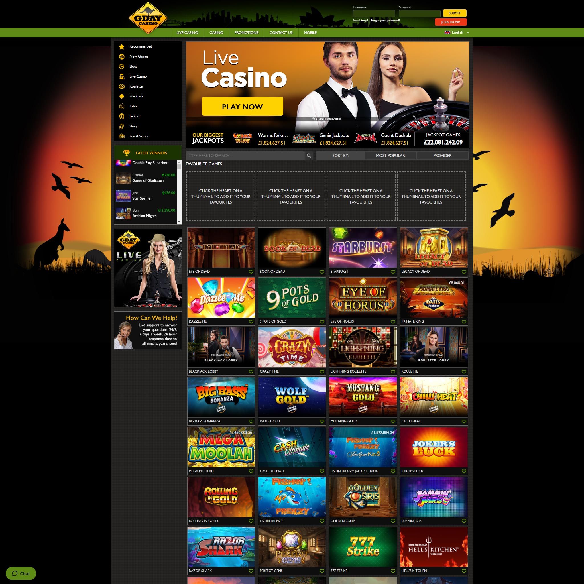GDay Casino review by Mr. Gamble
