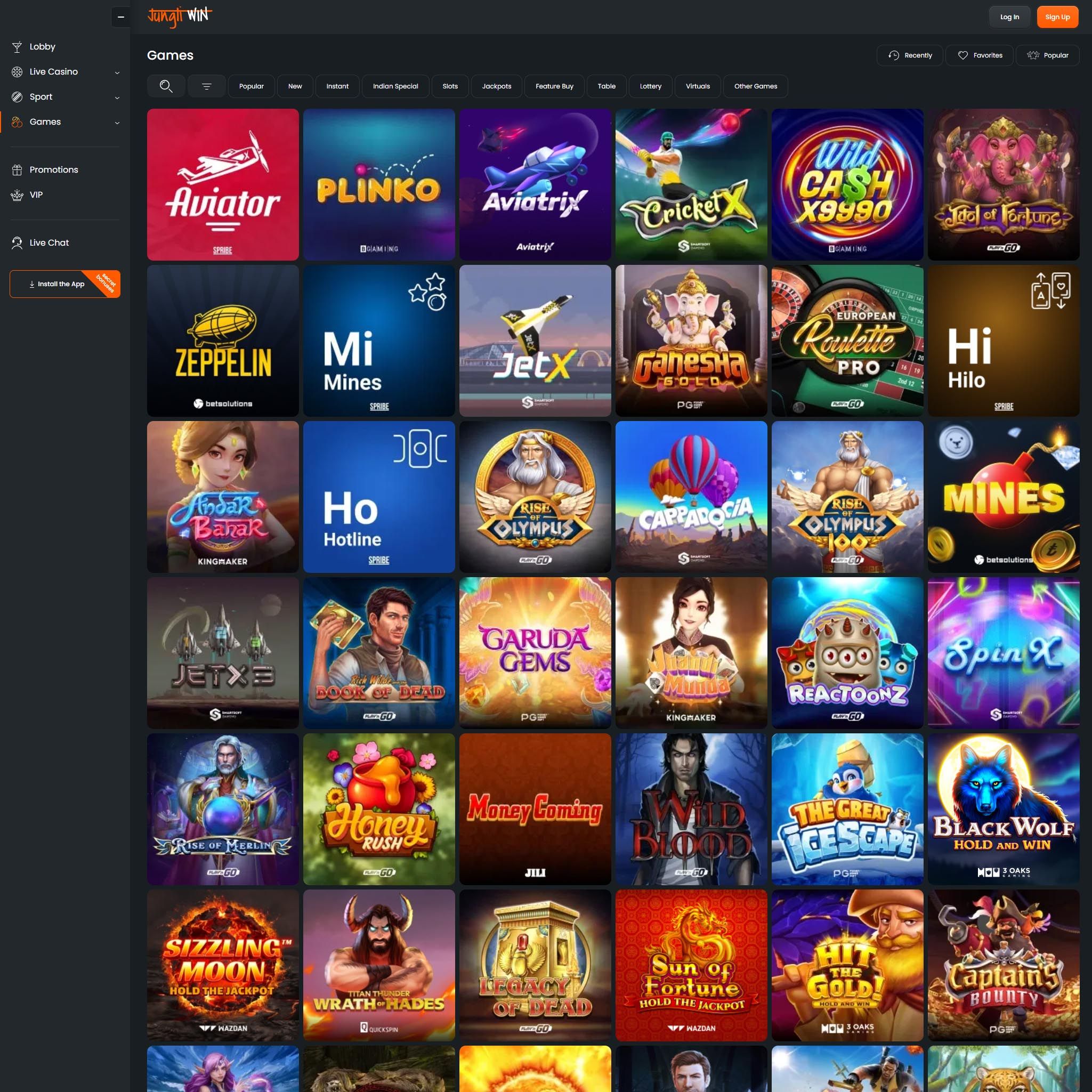 Jungliwin Casino full games catalogue