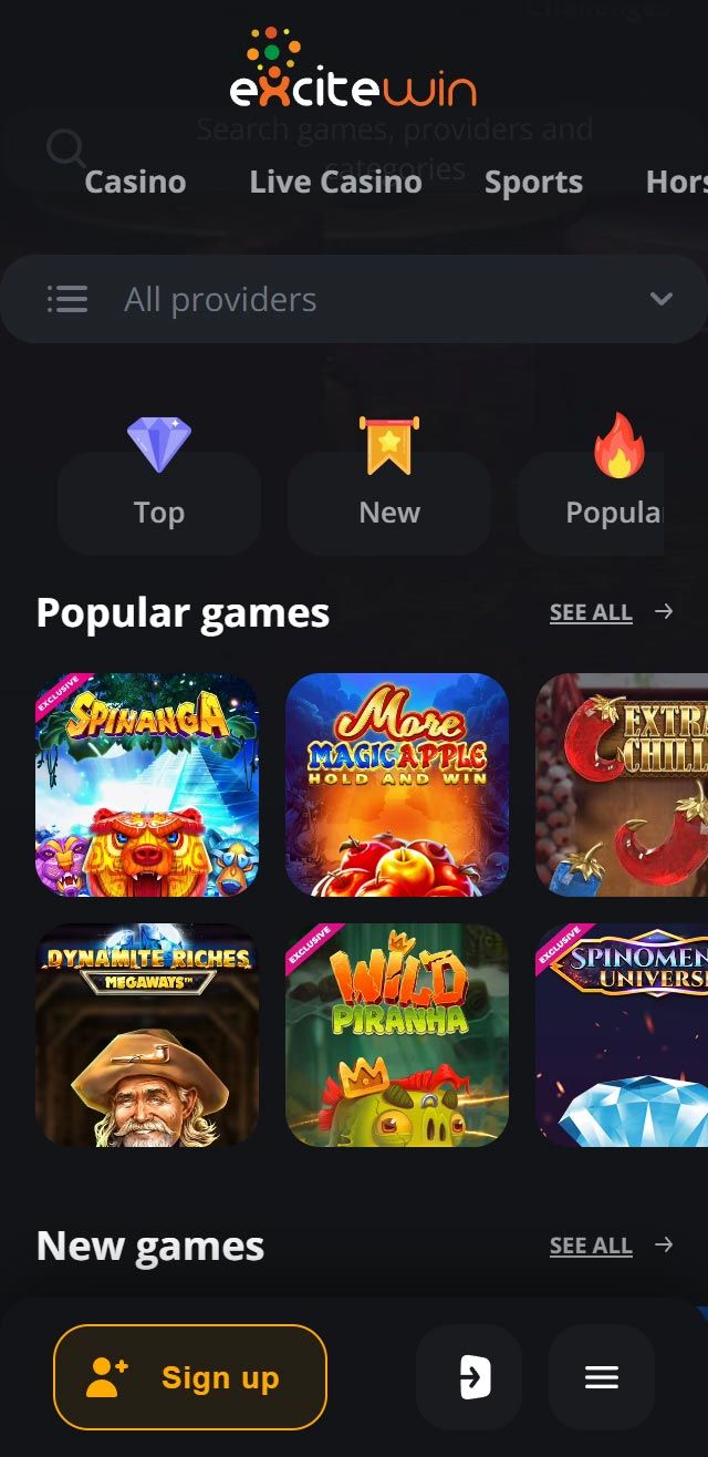 Excitewin Mobile App Interface