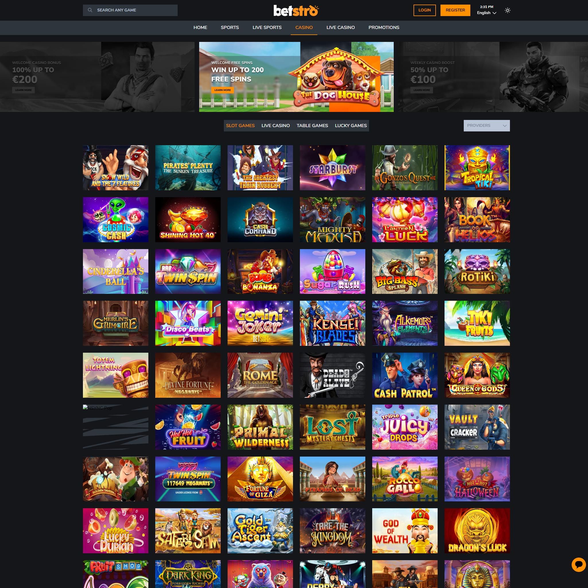 Betstro Casino full games catalogue