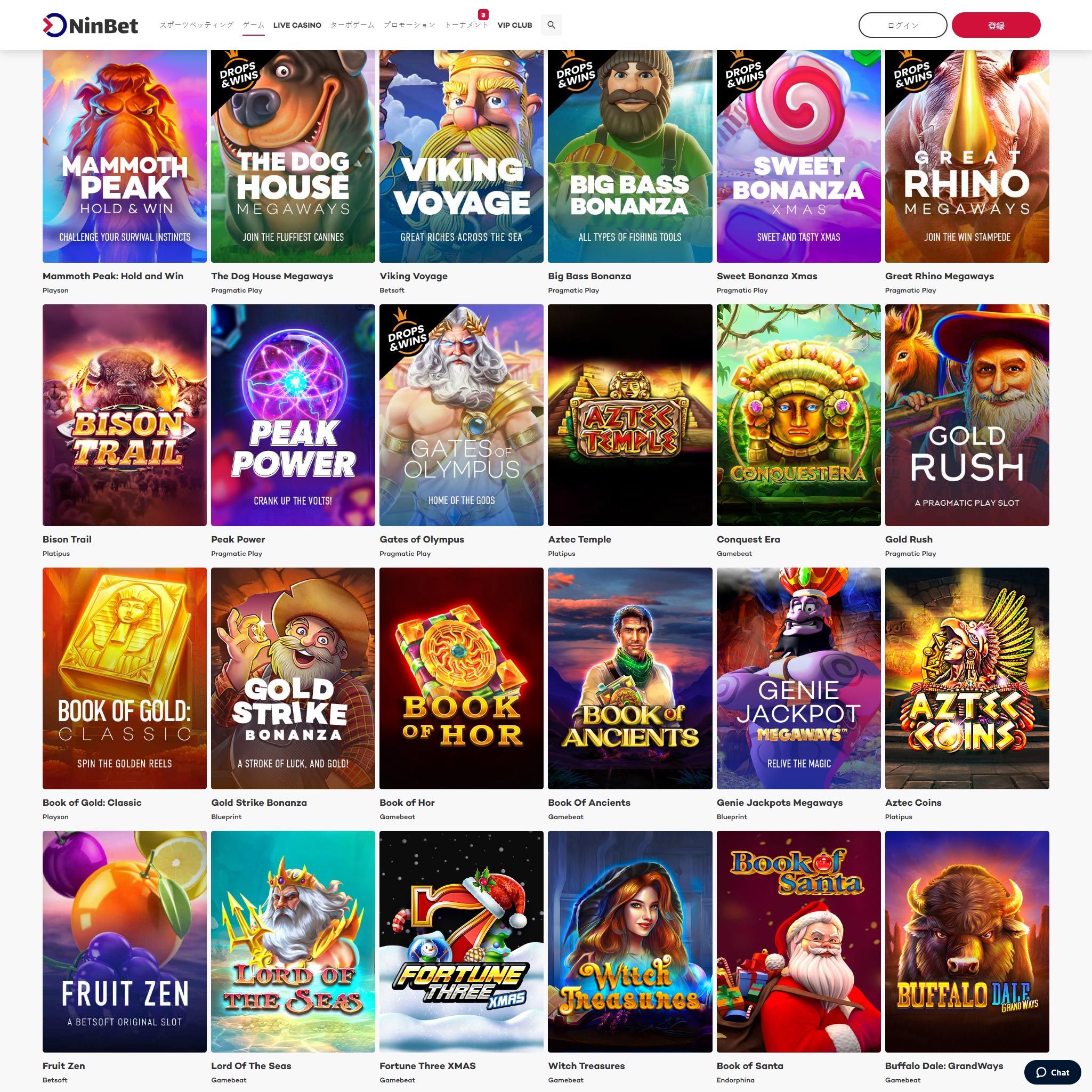 Find NinBet Casino game catalog