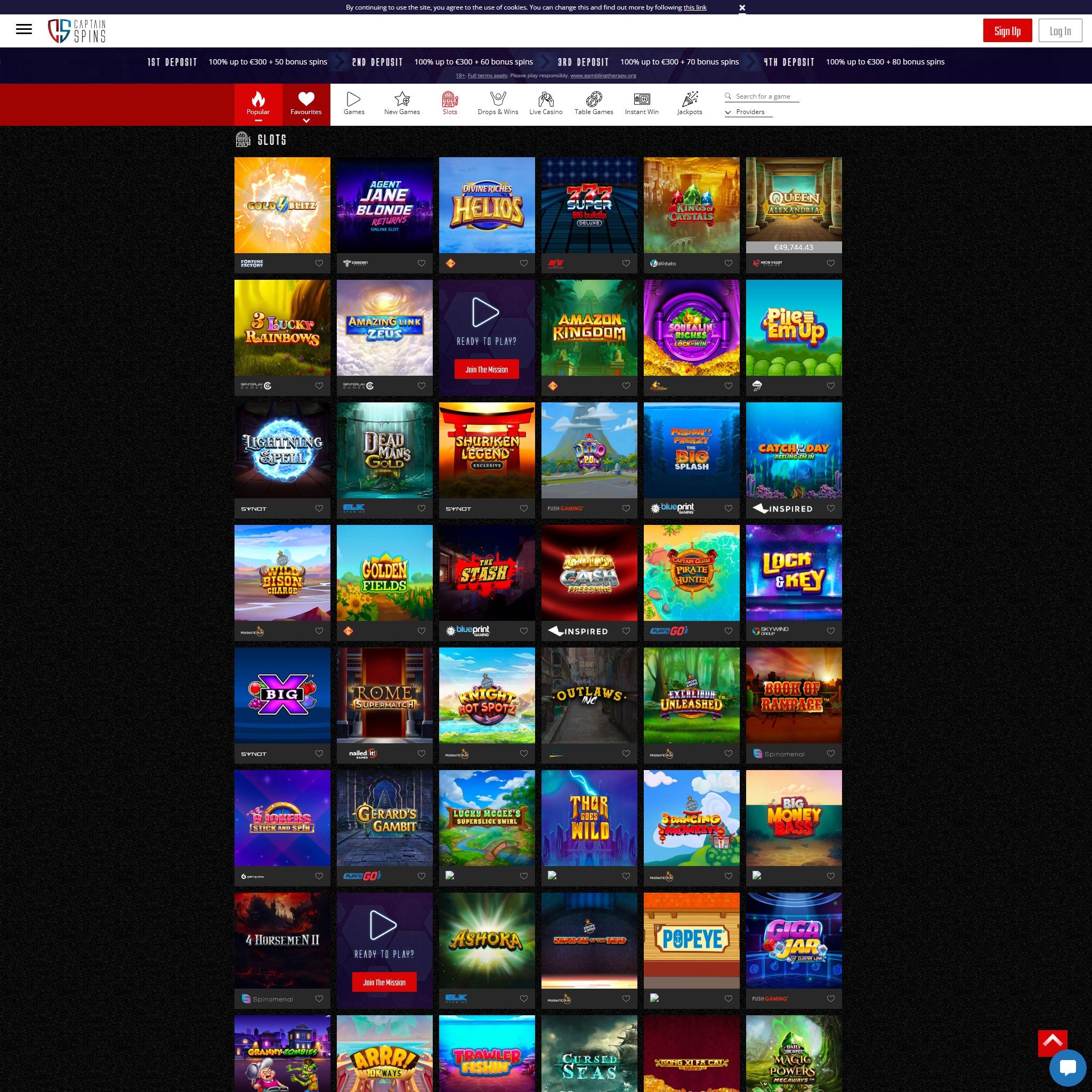 Find Captain Spins Casino game catalog