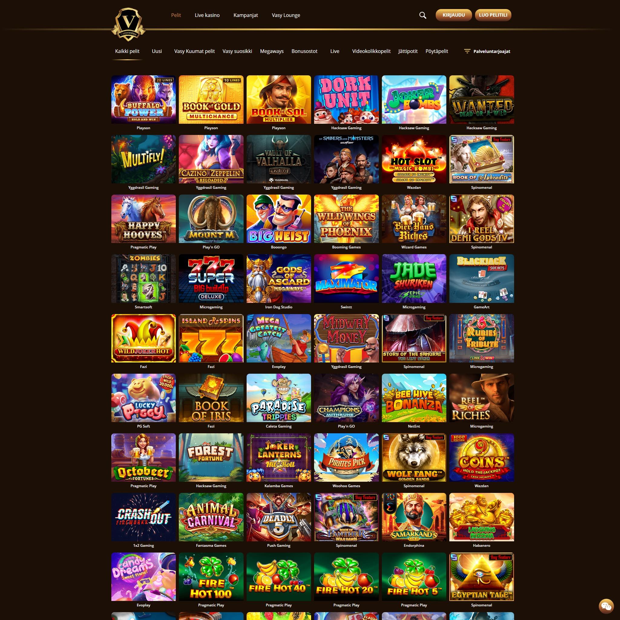 Vasy casino game catalogue
