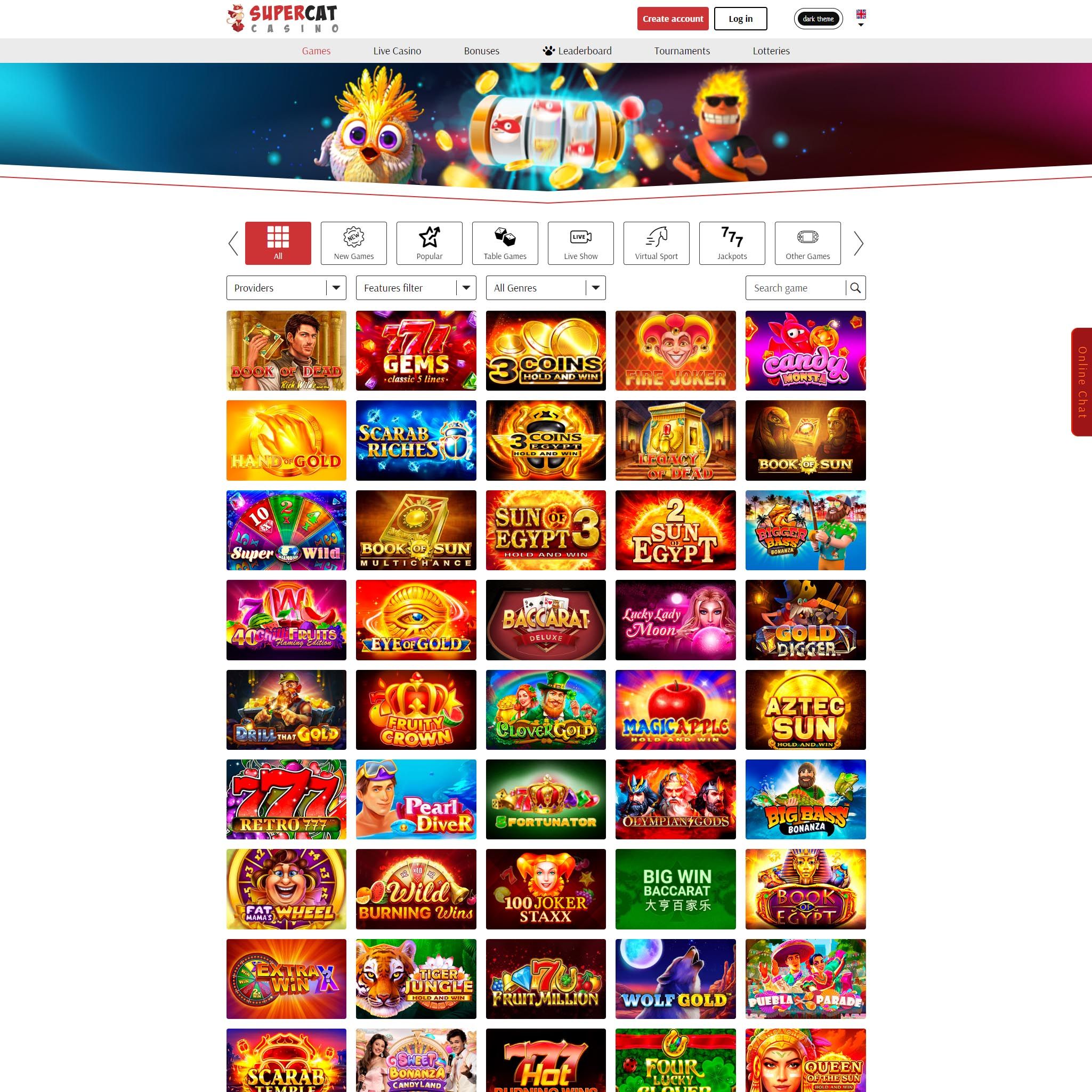 SuperCat Casino full games catalogue