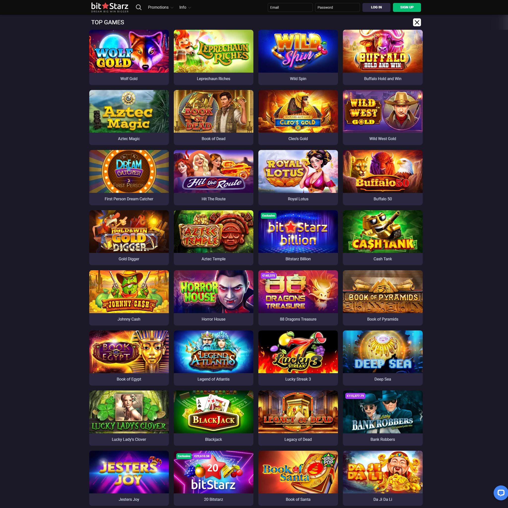 Find Bitstarz Casino game catalog