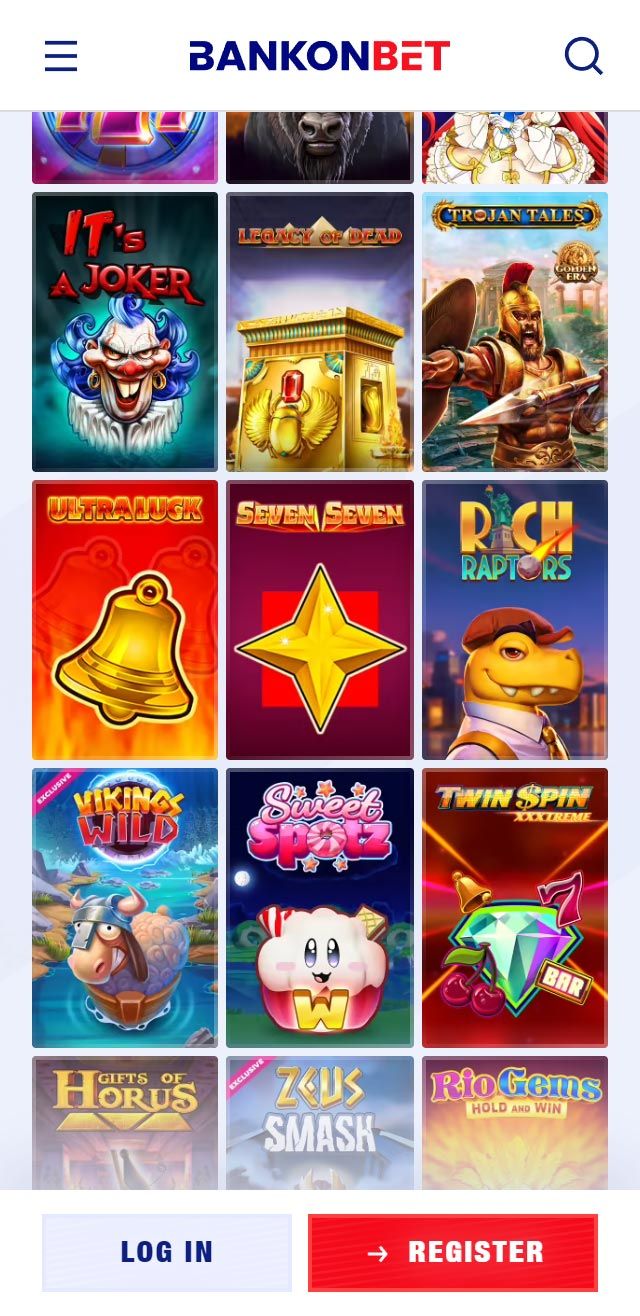Στιγμιότυπο από την εφαρμογή Bankonbet που δείχνει τη διεπαφή σύνδεσης και τα παιχνίδια