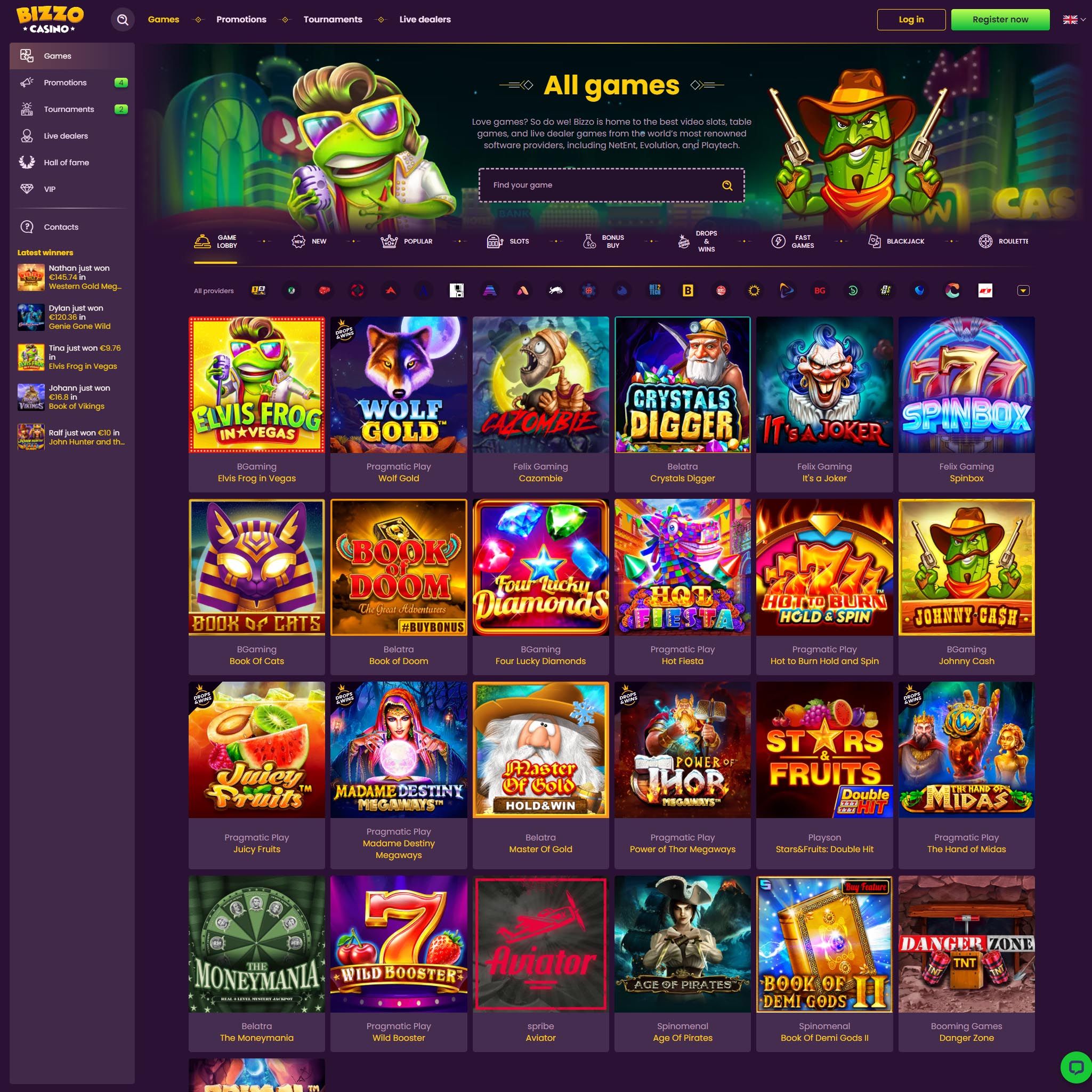 Bizzo Casino game catalogue