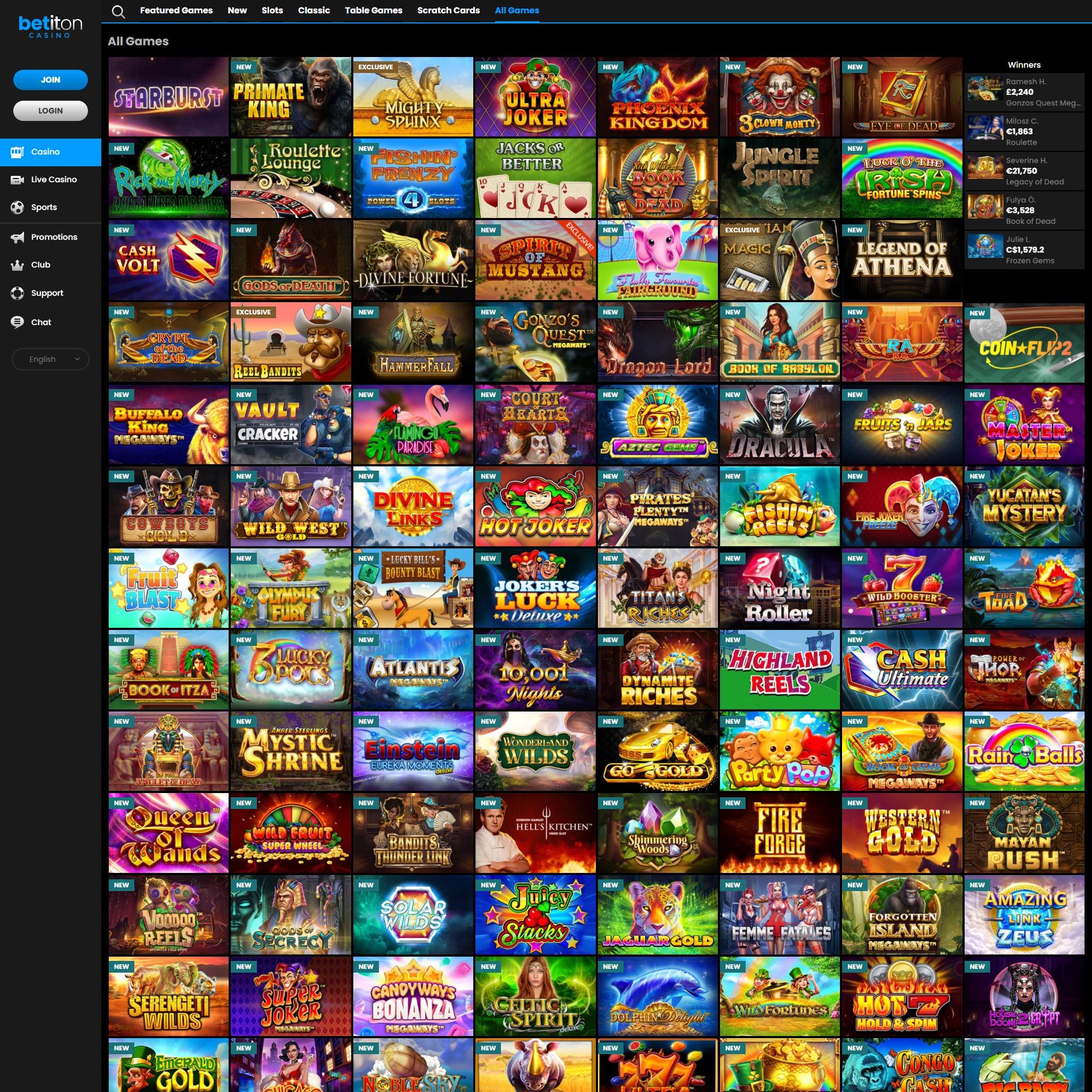 Find Betiton Casino game catalog