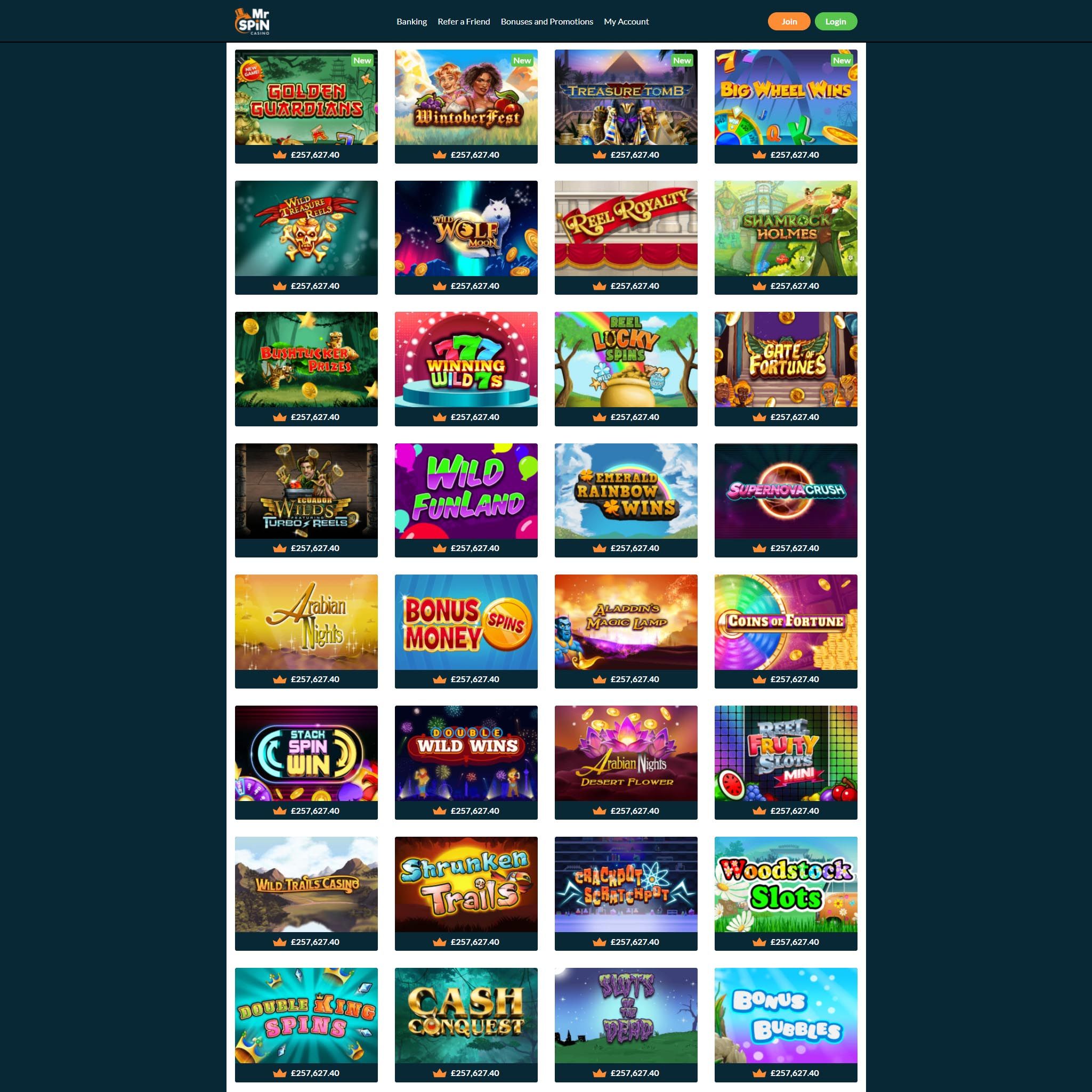 Mr Spin Casino game catalogue