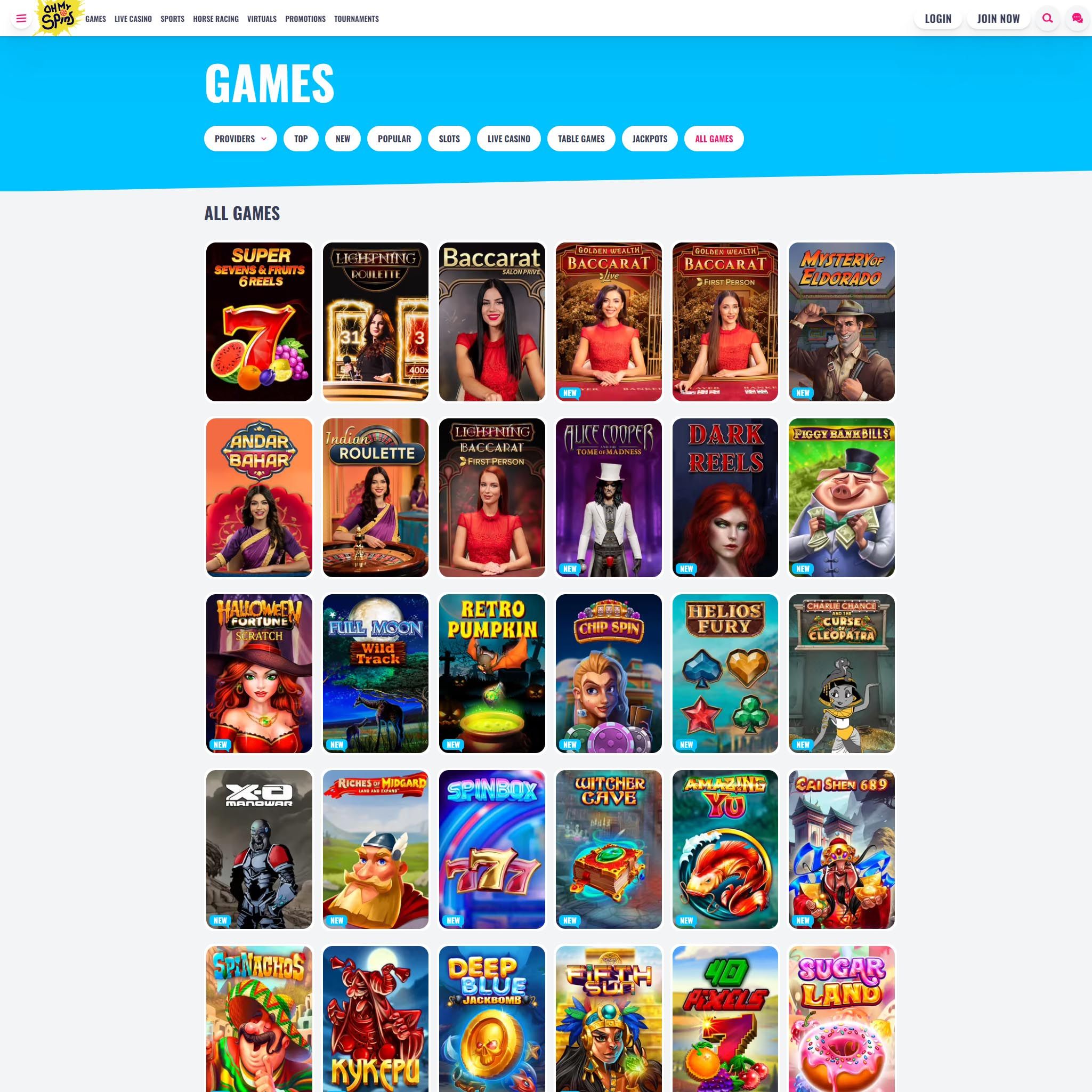 OhMySpins Casino full games catalogue