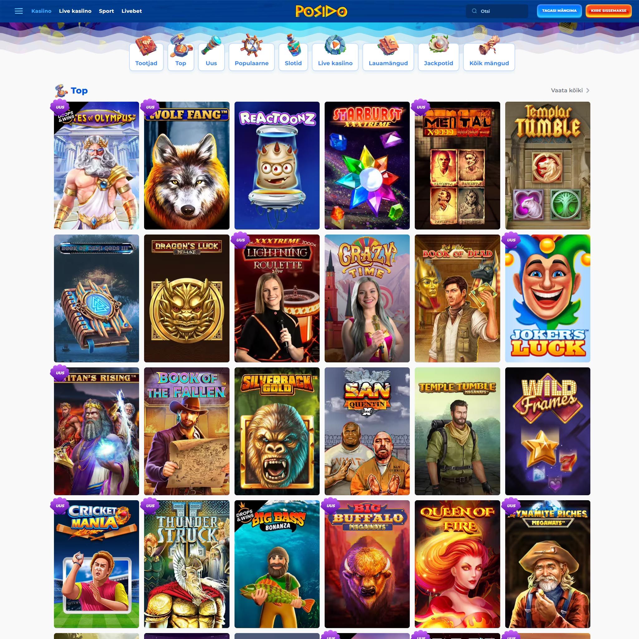 Posido Casino game catalogue