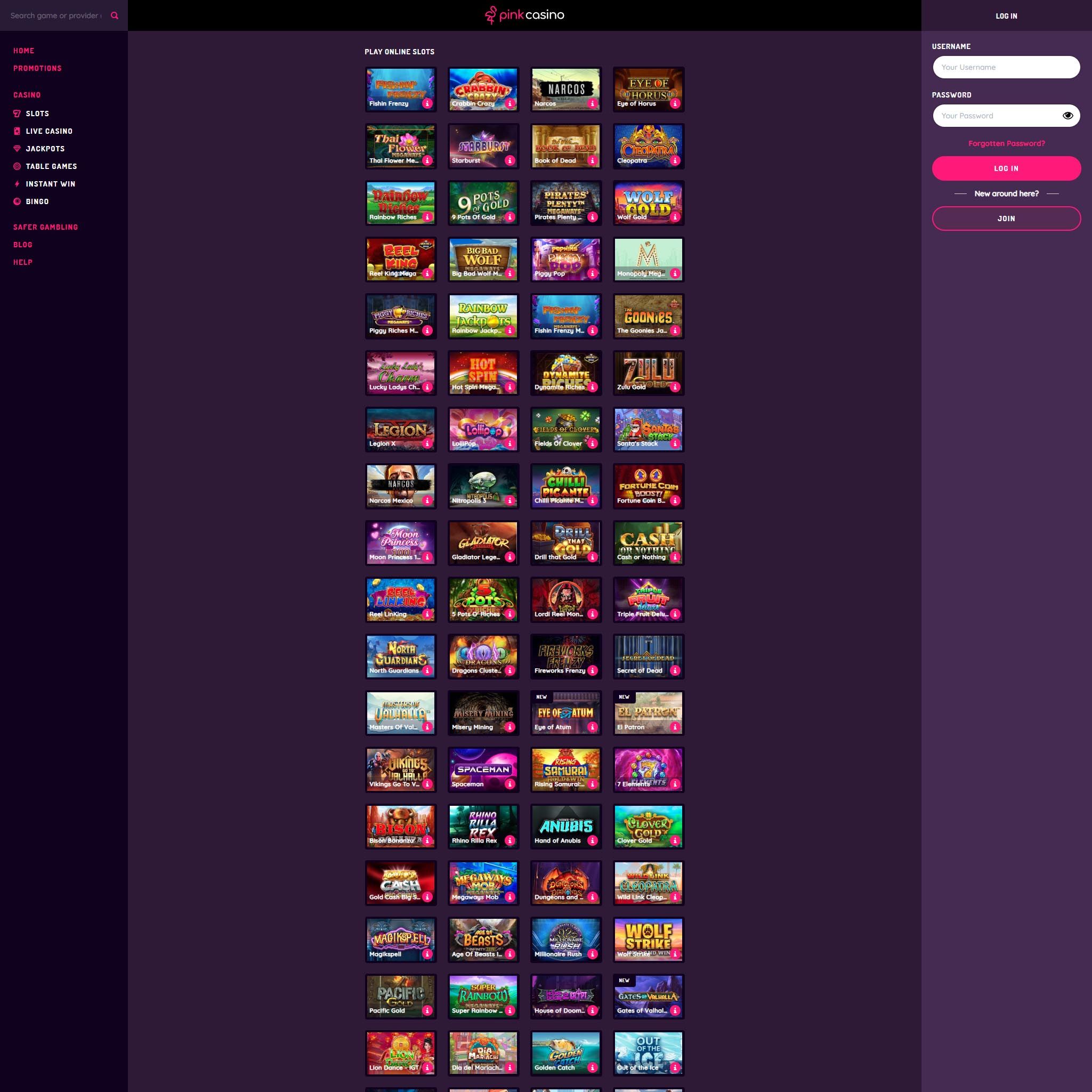 Pink Casino full games catalogue