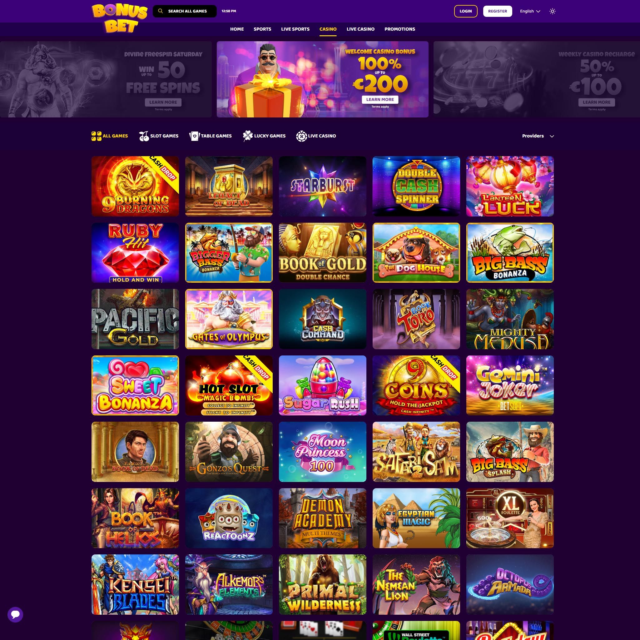 Bonusbet Casino full games catalogue