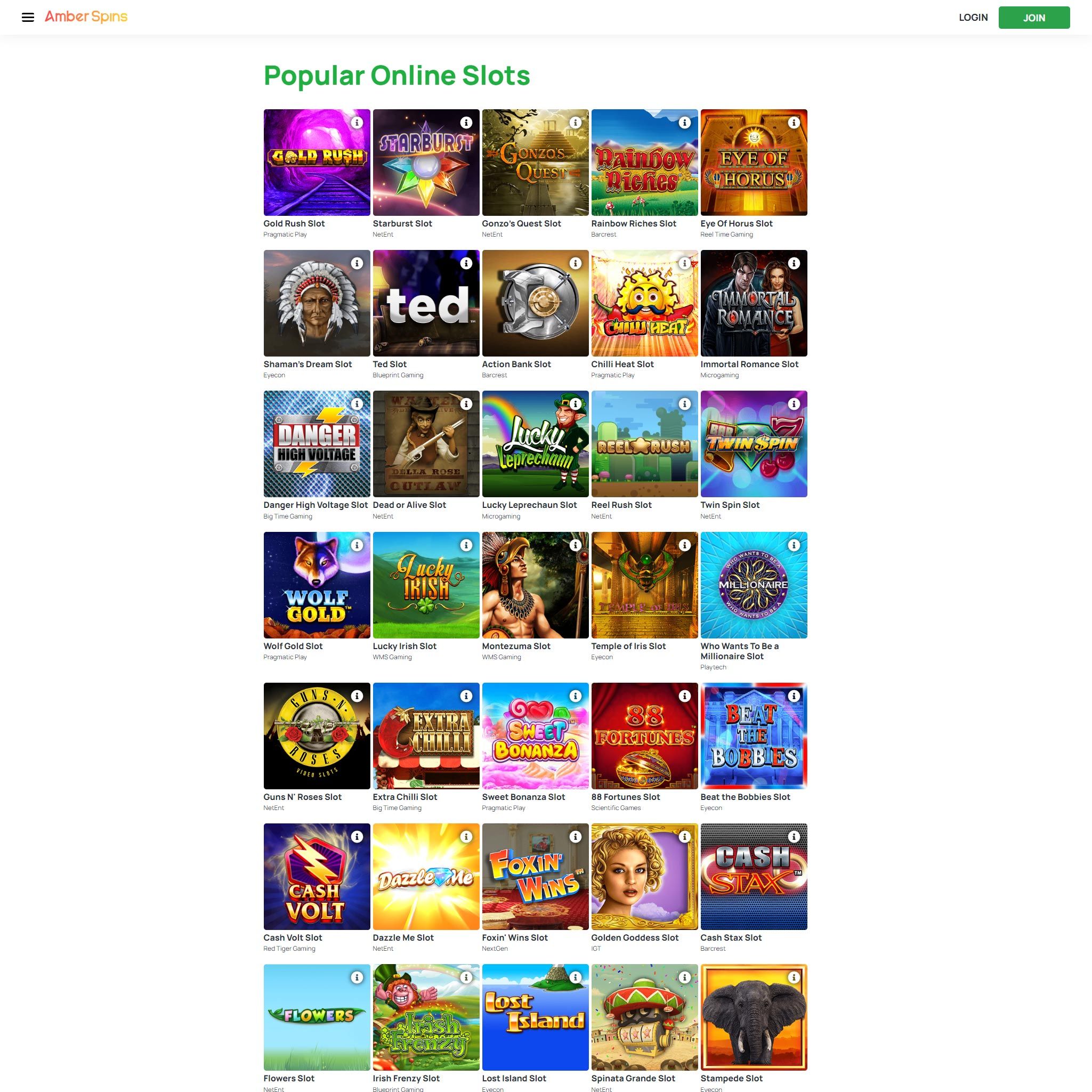 Find Amber Spins Casino game catalog