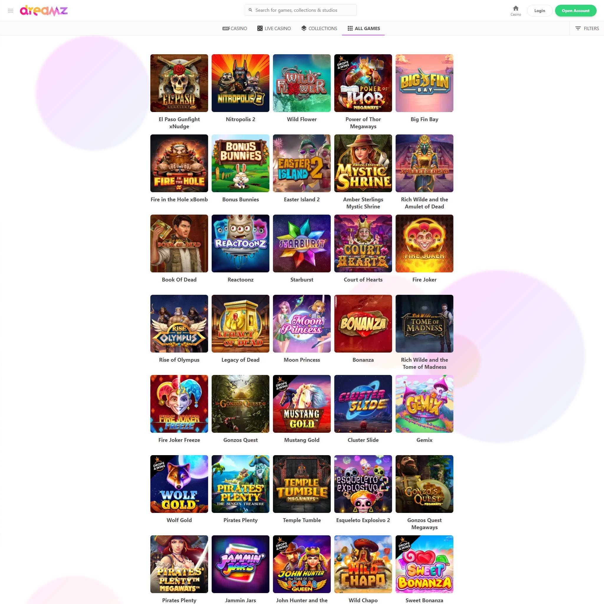 Dreamz Casino game catalogue