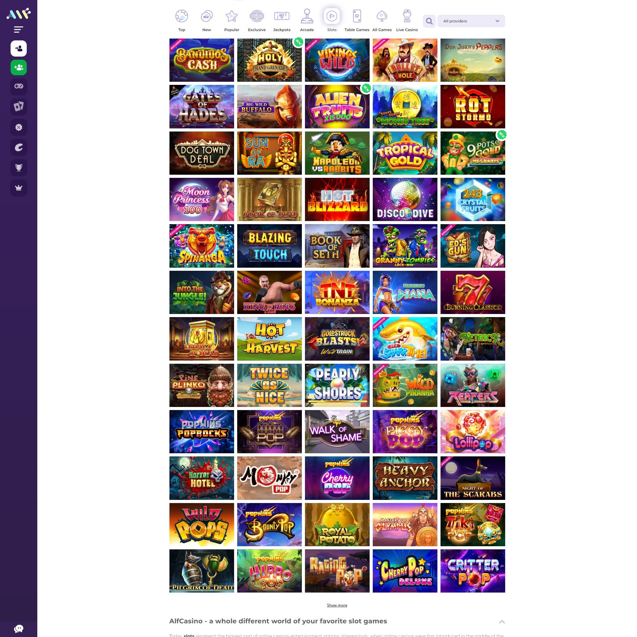 Alf Casino full games catalogue