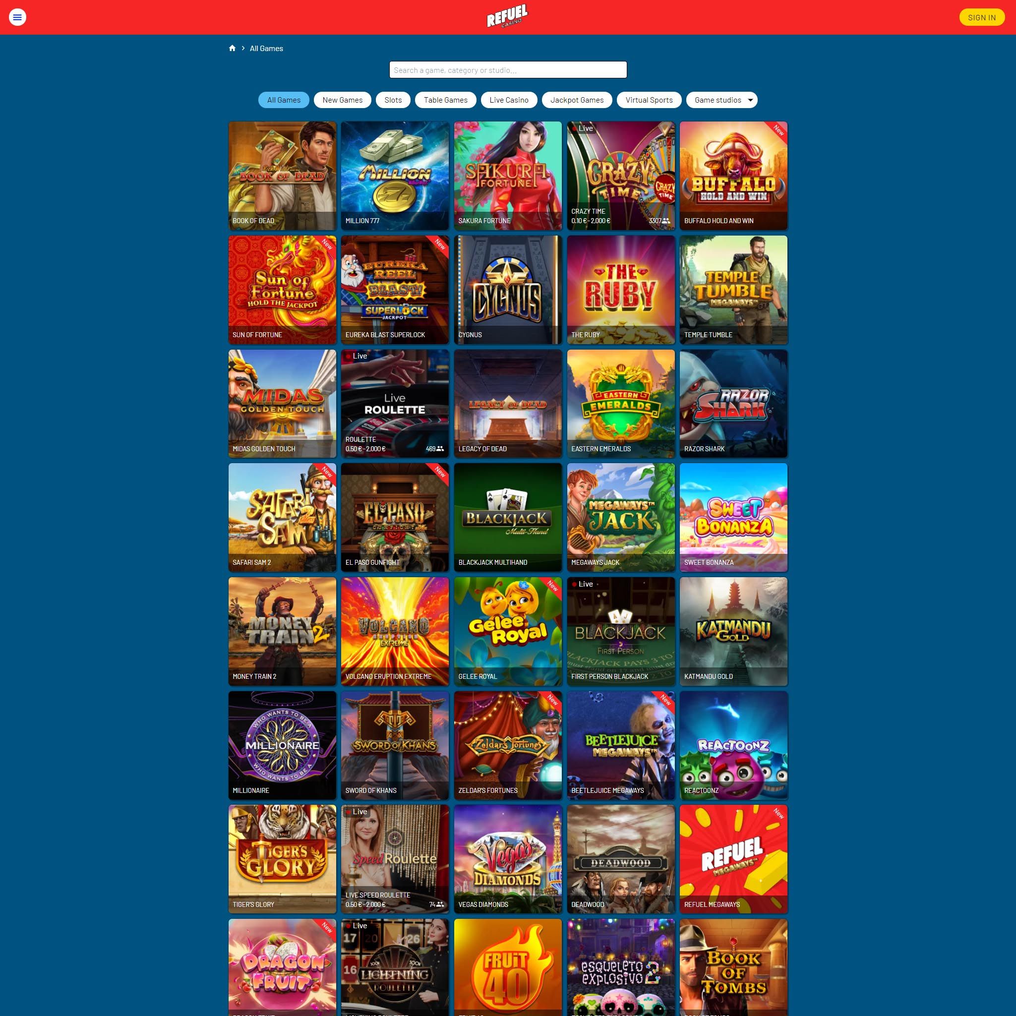 Find Refuel Casino game catalog
