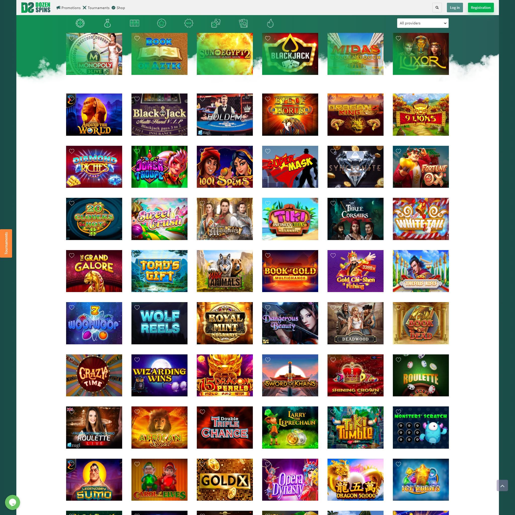 Find DozenSpins game catalog