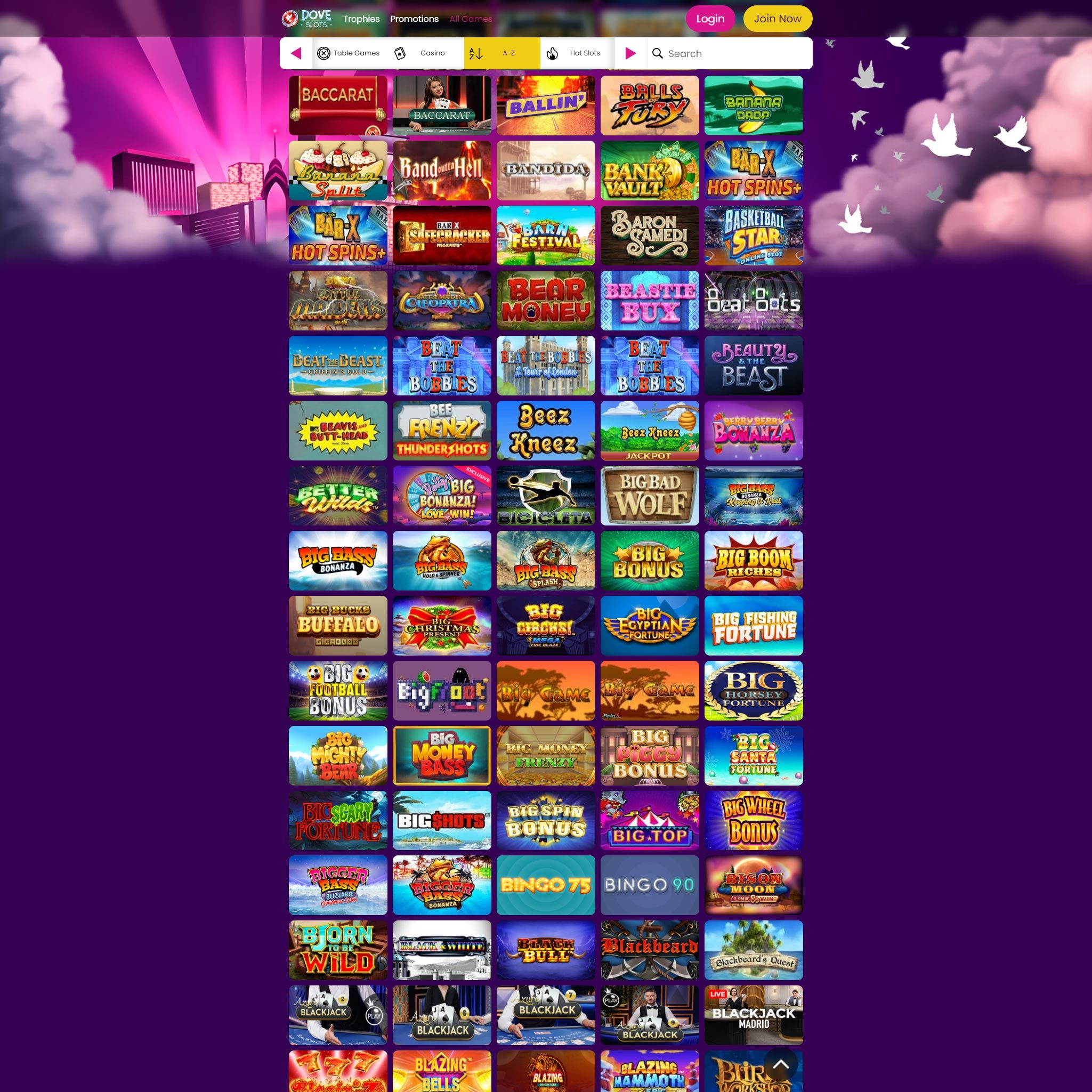 Dove Slots Casino full games catalogue
