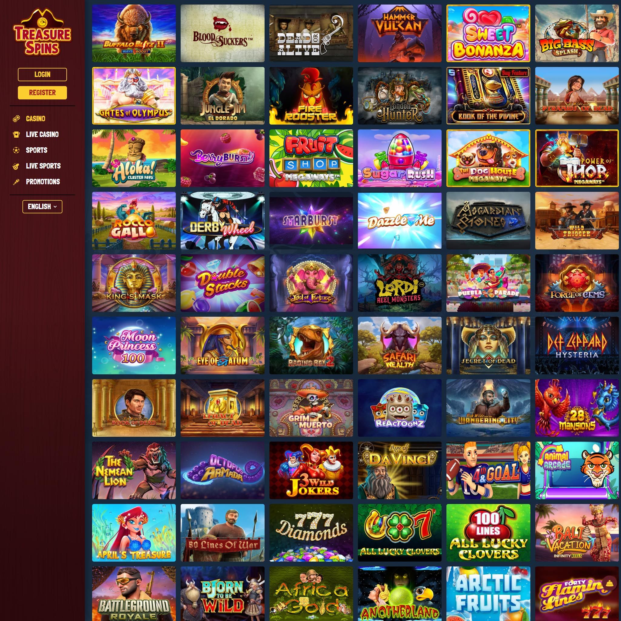 TreasureSpins Casino full games catalogue