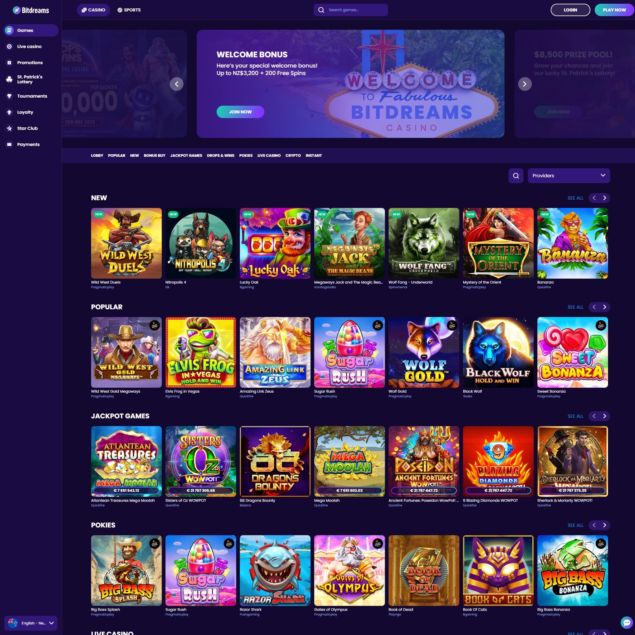 Bitdreams Casino game catalogue