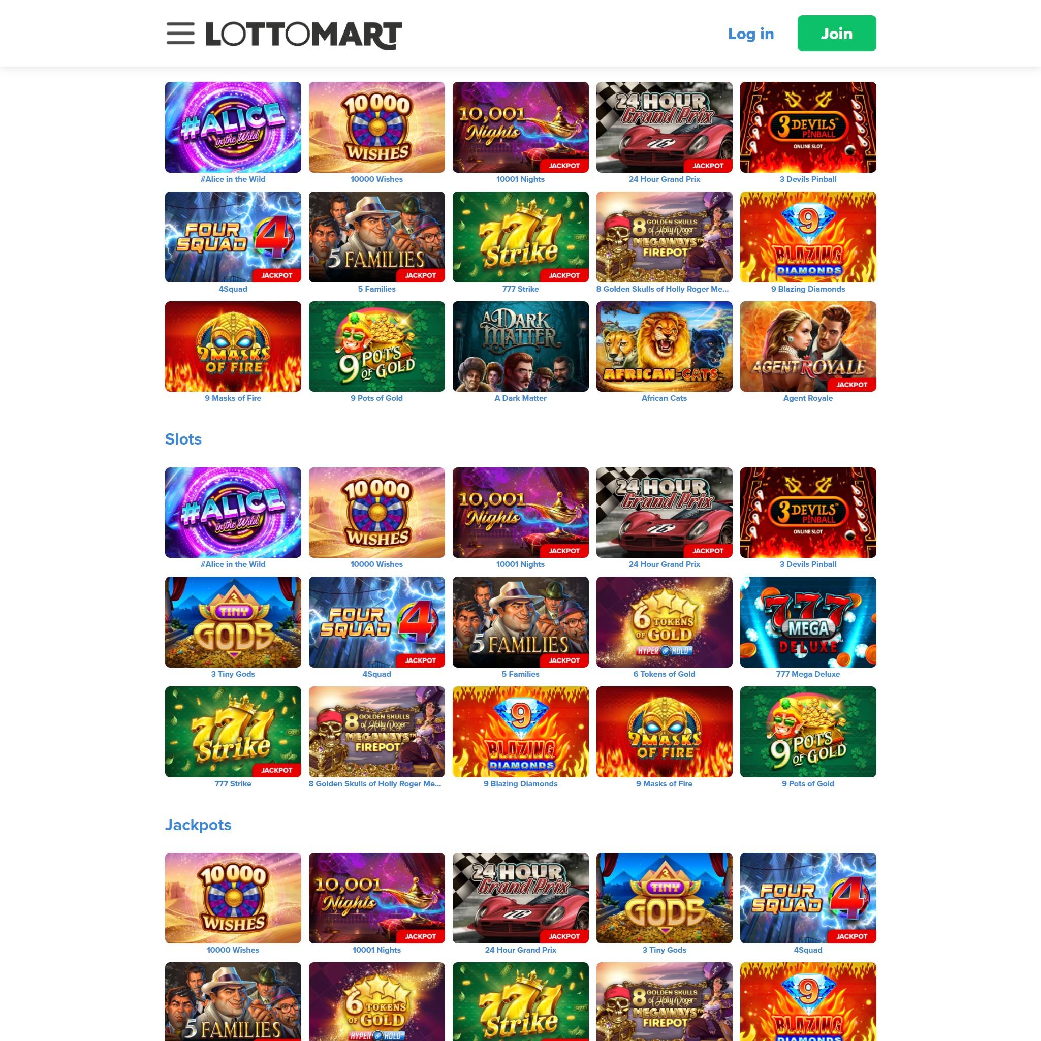 Lottomart Casino game catalogue