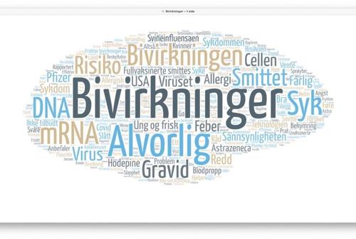 Mentimeter. Oversikt over ord som beskriver bivirkningsproblematikken.